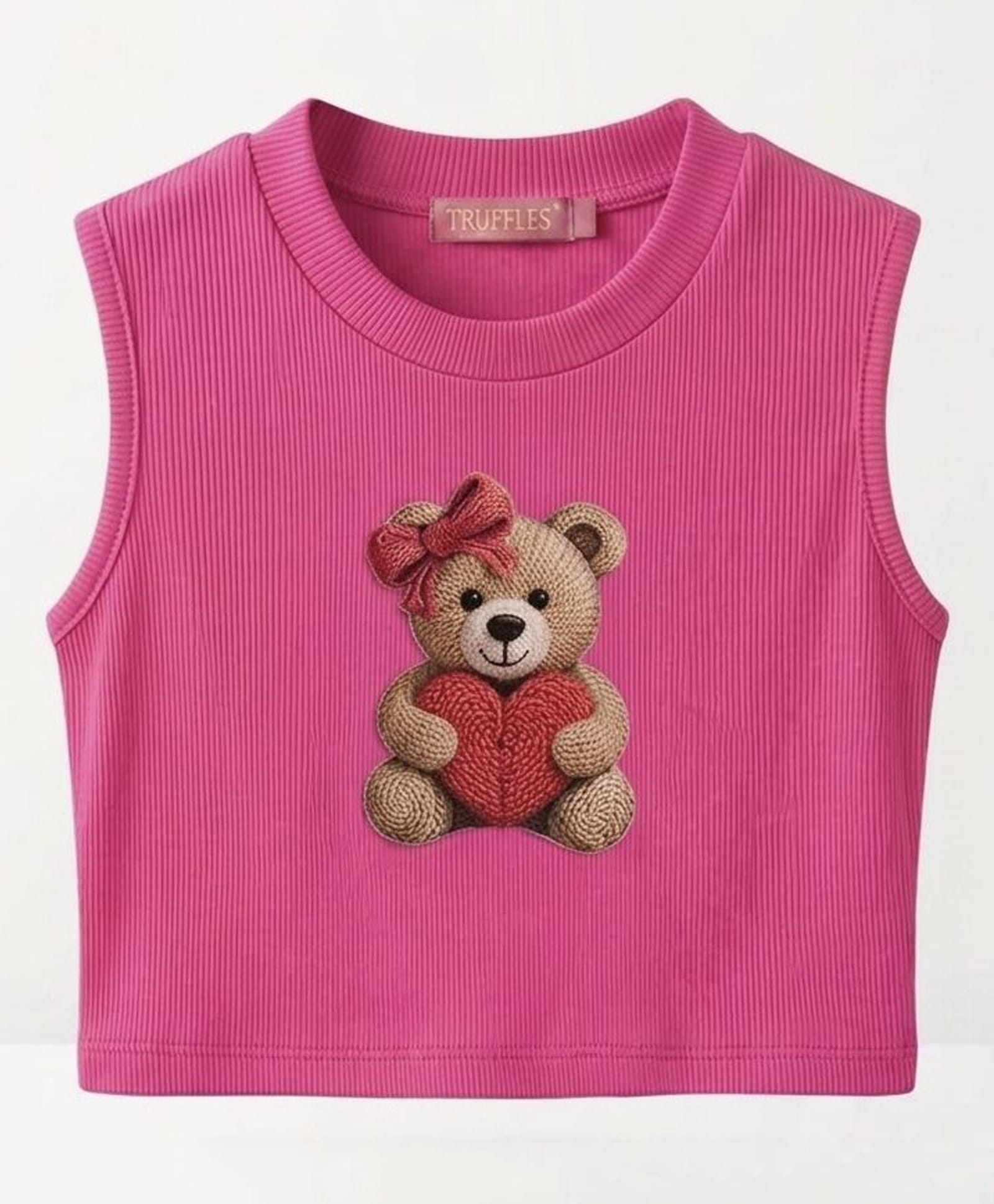 TRUFFLES Cotton Knit Sleeveless Bear Printed Crop Top - Pink-picture-21