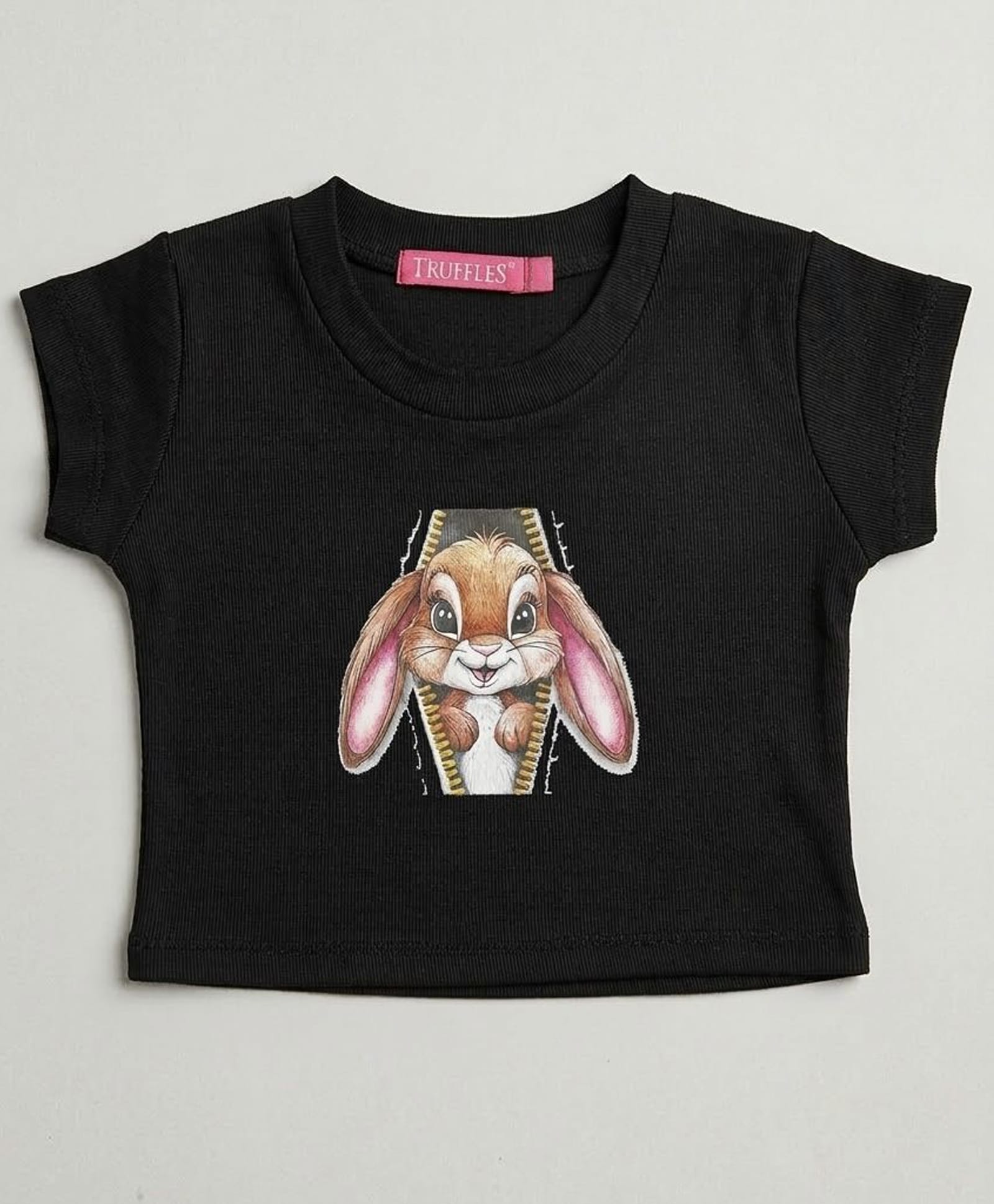 TRUFFLES Cotton Knit Half Sleeves Bunny Printed Crop Top - Black-picture-18
