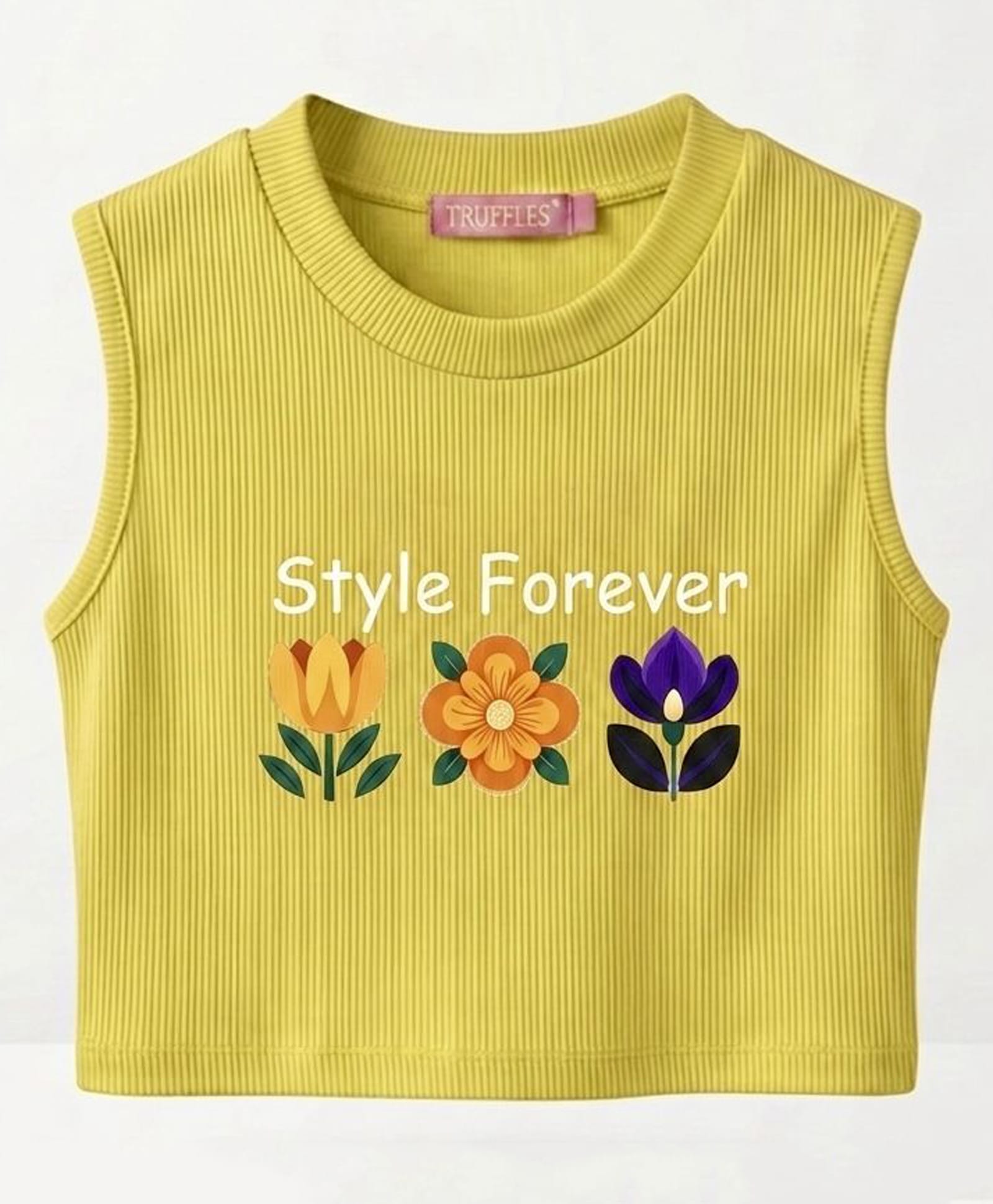 TRUFFLES Cotton Knit Sleeveless Floral Printed Crop Top - Olive Green-picture-17