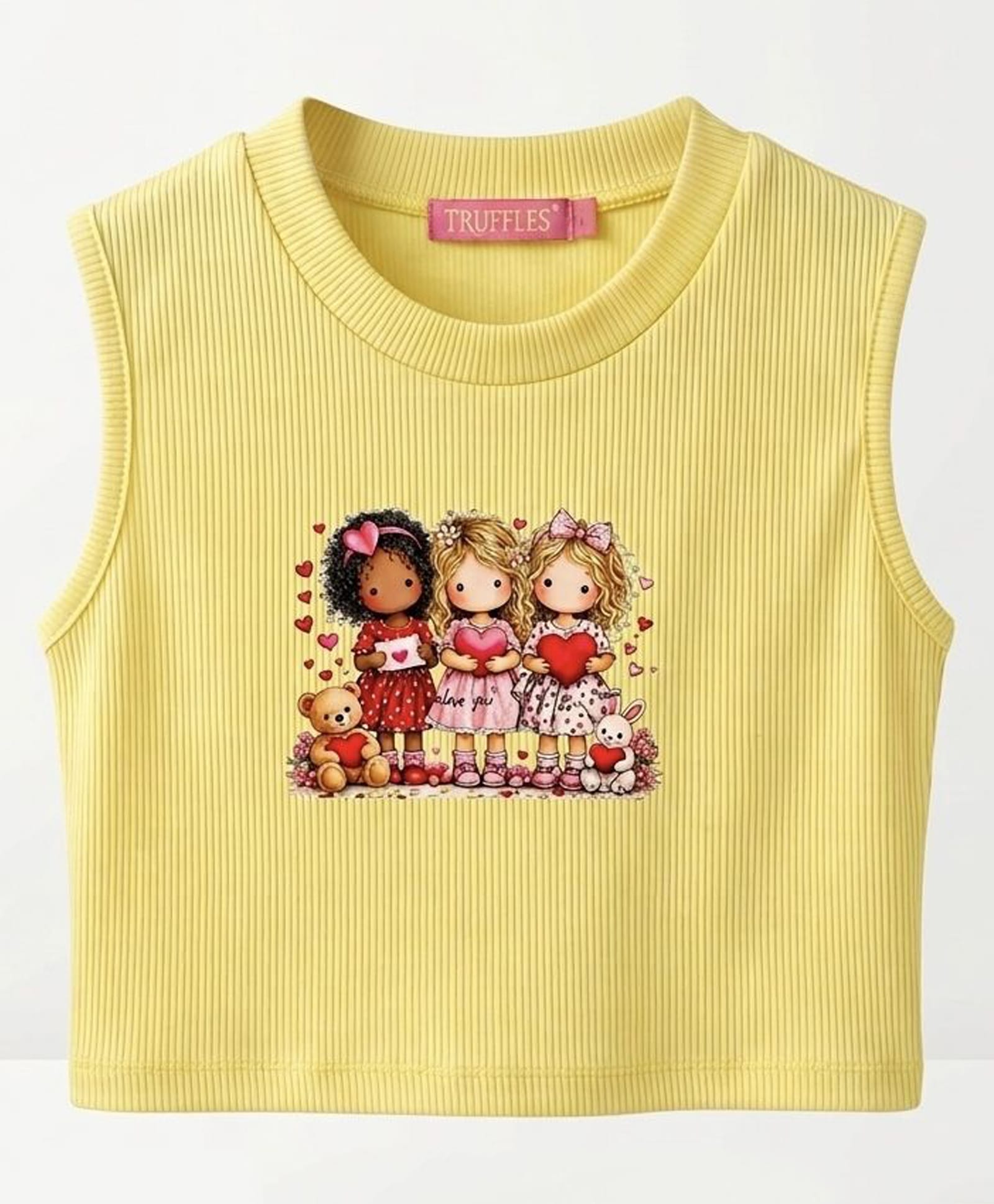 TRUFFLES Cotton Knit Sleeveless Girls Printed Crop Top - Yellow-picture-26