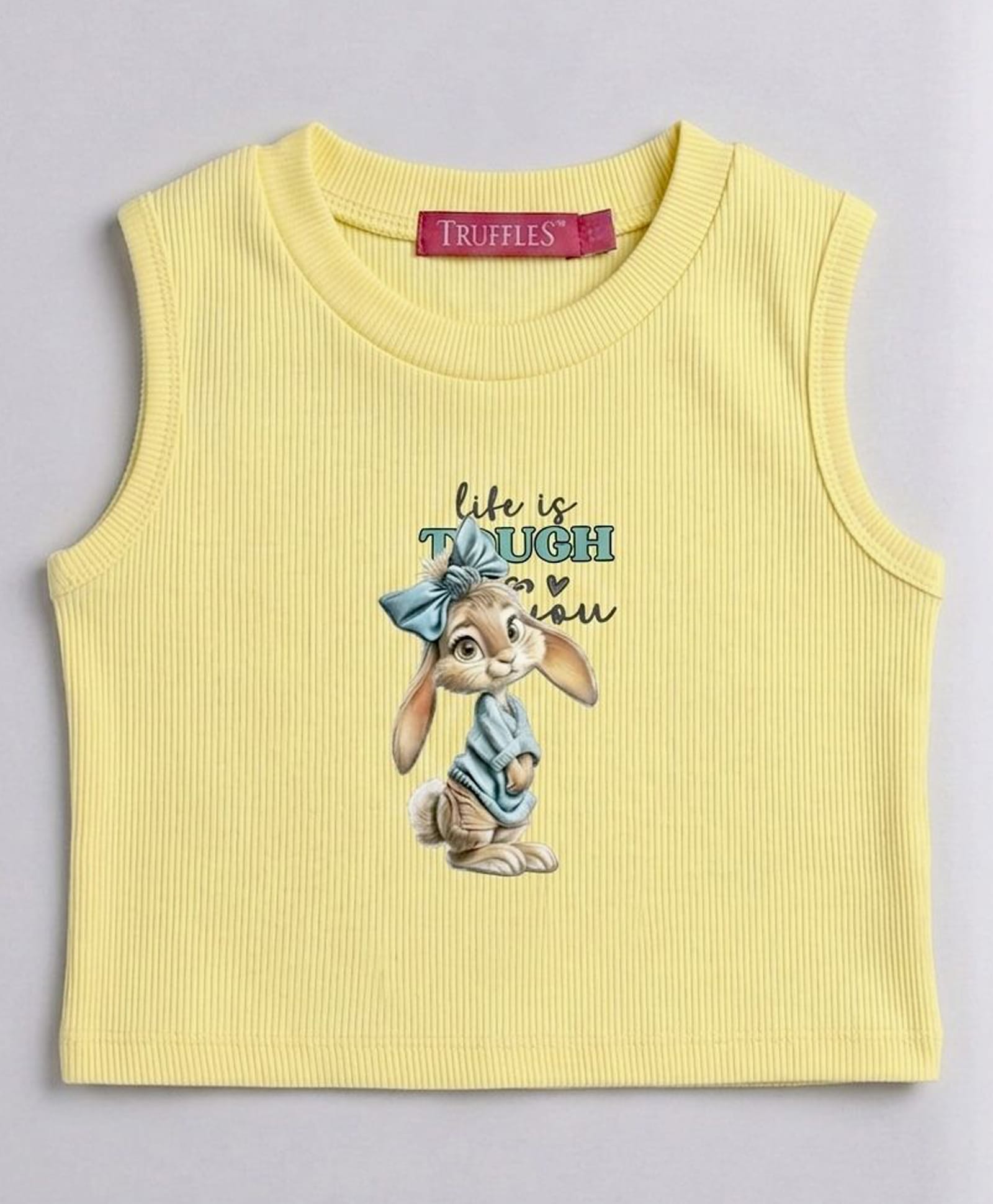 TRUFFLES Cotton Knit Sleeveless Bunny Printed Crop Top - Yellow-picture-23