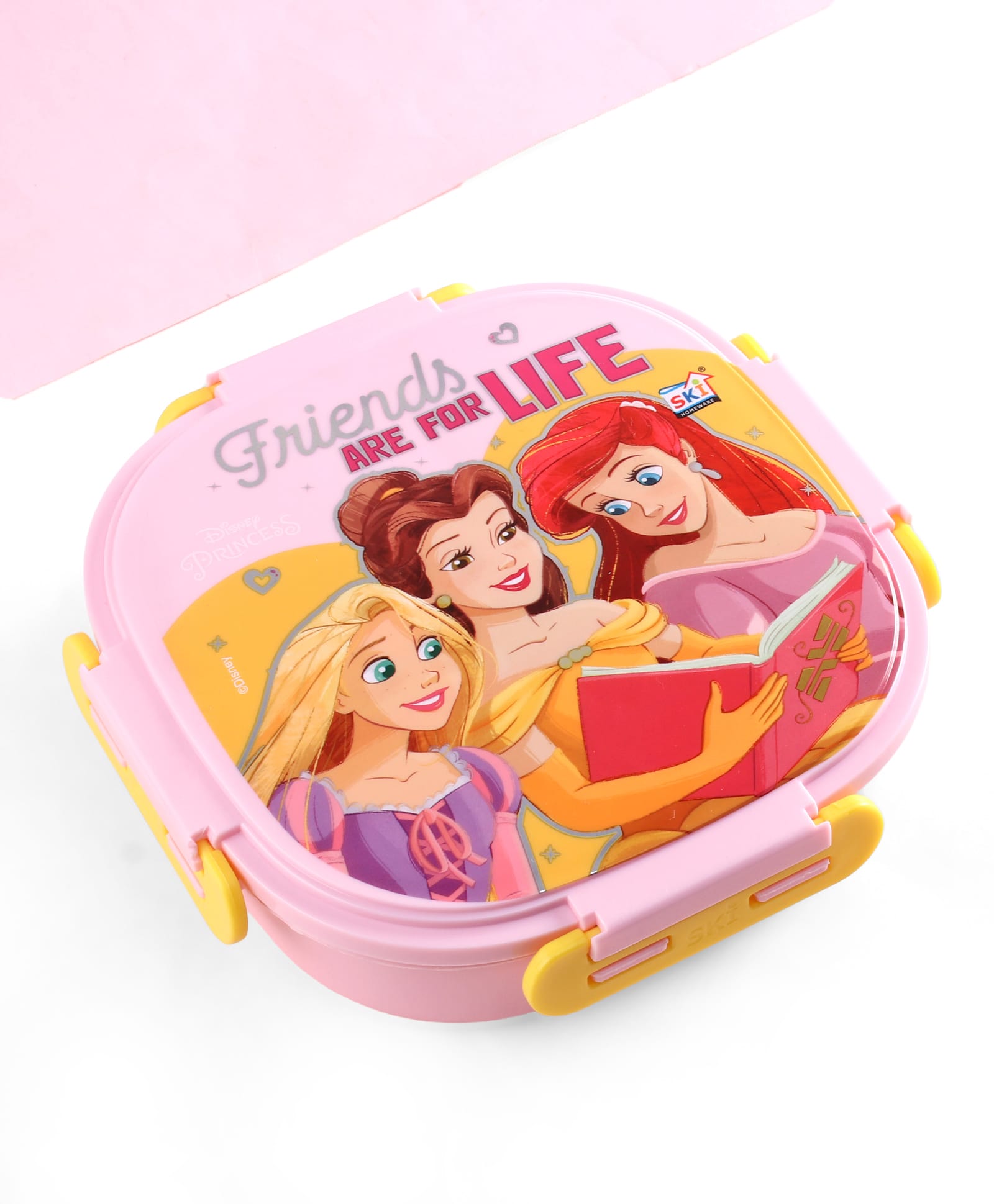 Disney by SKI Insulated 3 Grid Bento Lunch Box with Stainless Steel Inner Leak-Proof BPA-Free with Steel Spoon With Princes Print- Baby Pink-image-21