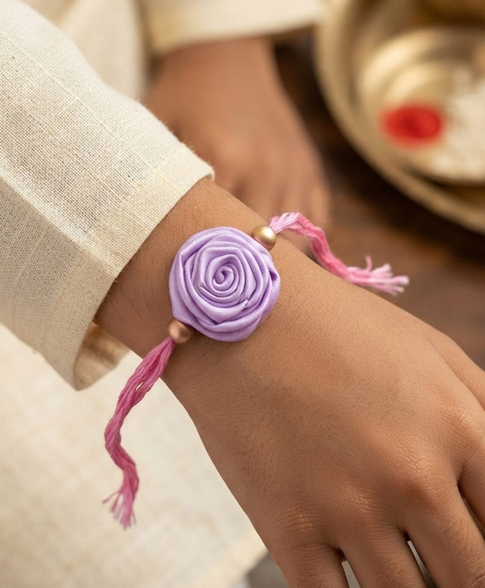 Phoolova Floracrafts Handmade Luxury Satin Flower Rakhi - Lavender-Lavender-image-46