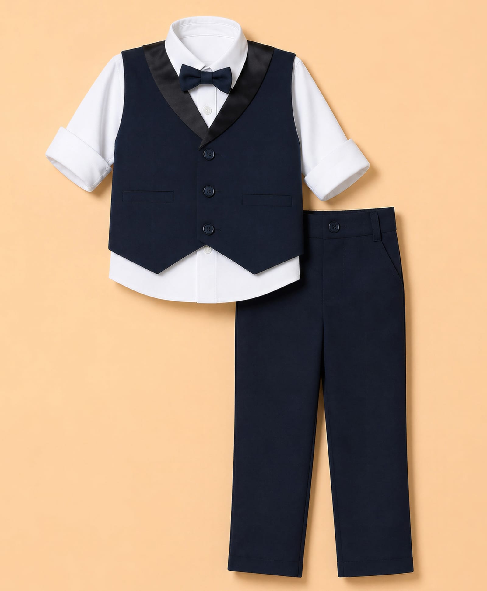 Babyhug Knit Full Sleeves 4 Piece Party Suit Set With Bow -Navy Blue-image-13