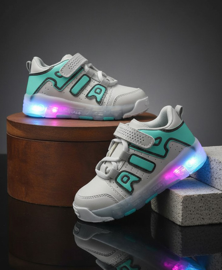 FEETWELL SHOES Colour Blocked Velcro Closure LED Shoes - Grey-picture-39