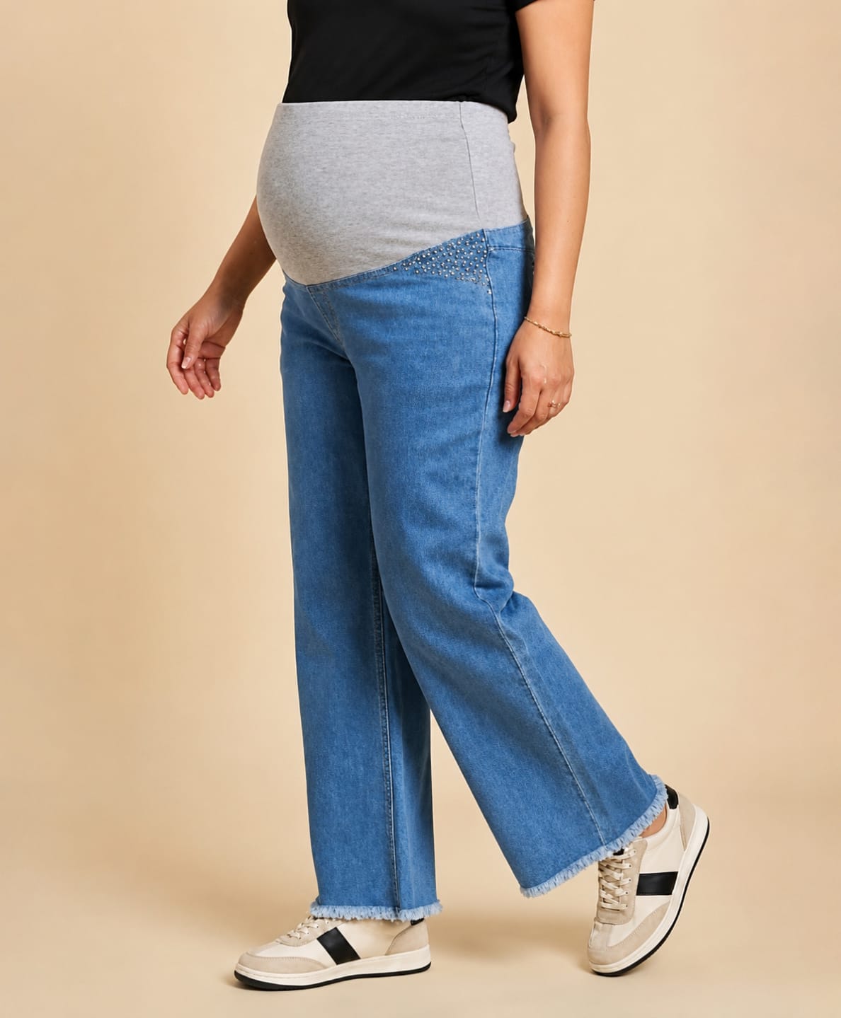 The Mom Store Cotton Lycra Woven Washed Maternity Jeans - Blue-picture-36