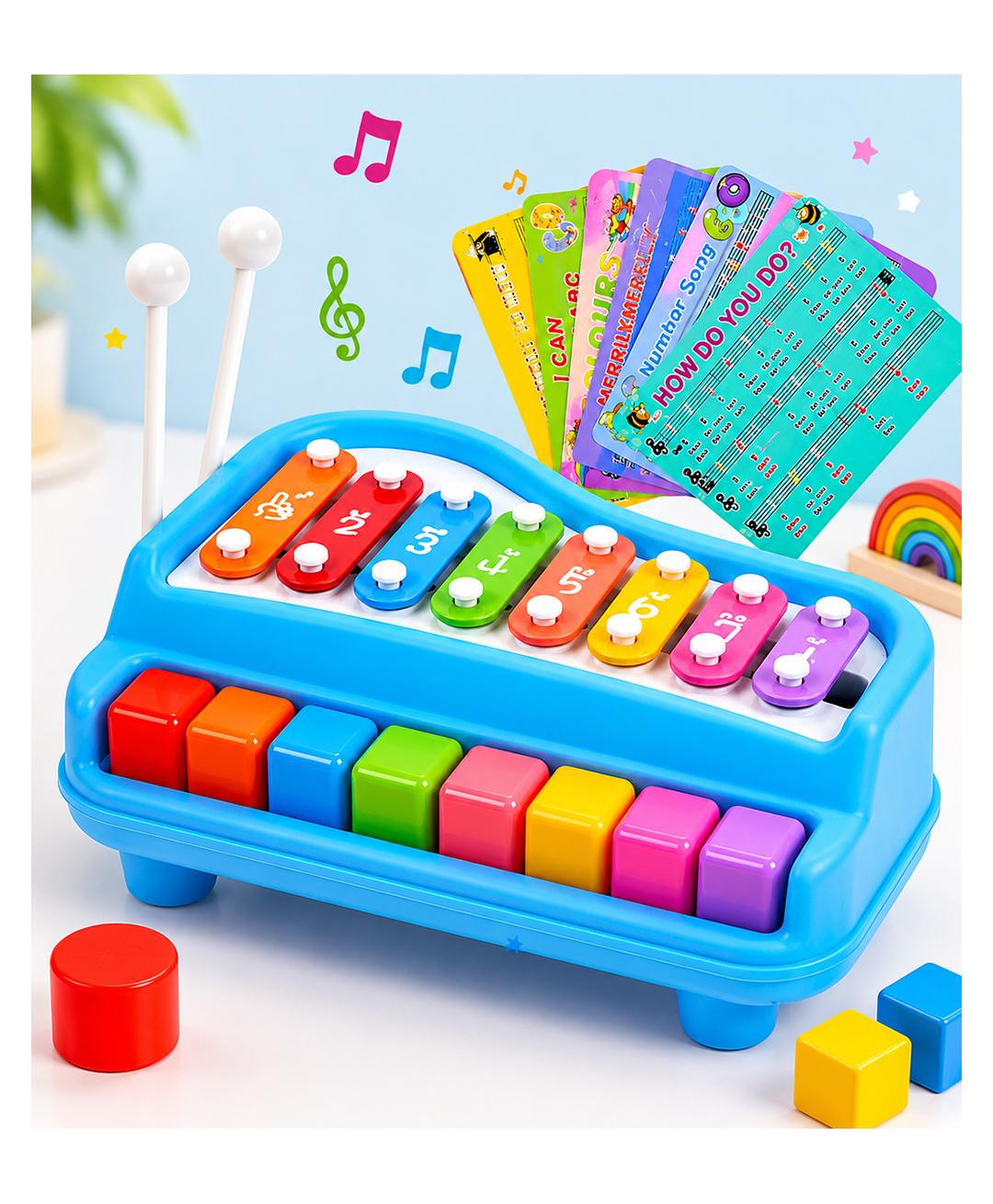 BitFeex Musical Xylophone Piano Toy with Learning Cards 8 Tonefor Kids Pack of 1pcs-picture-17