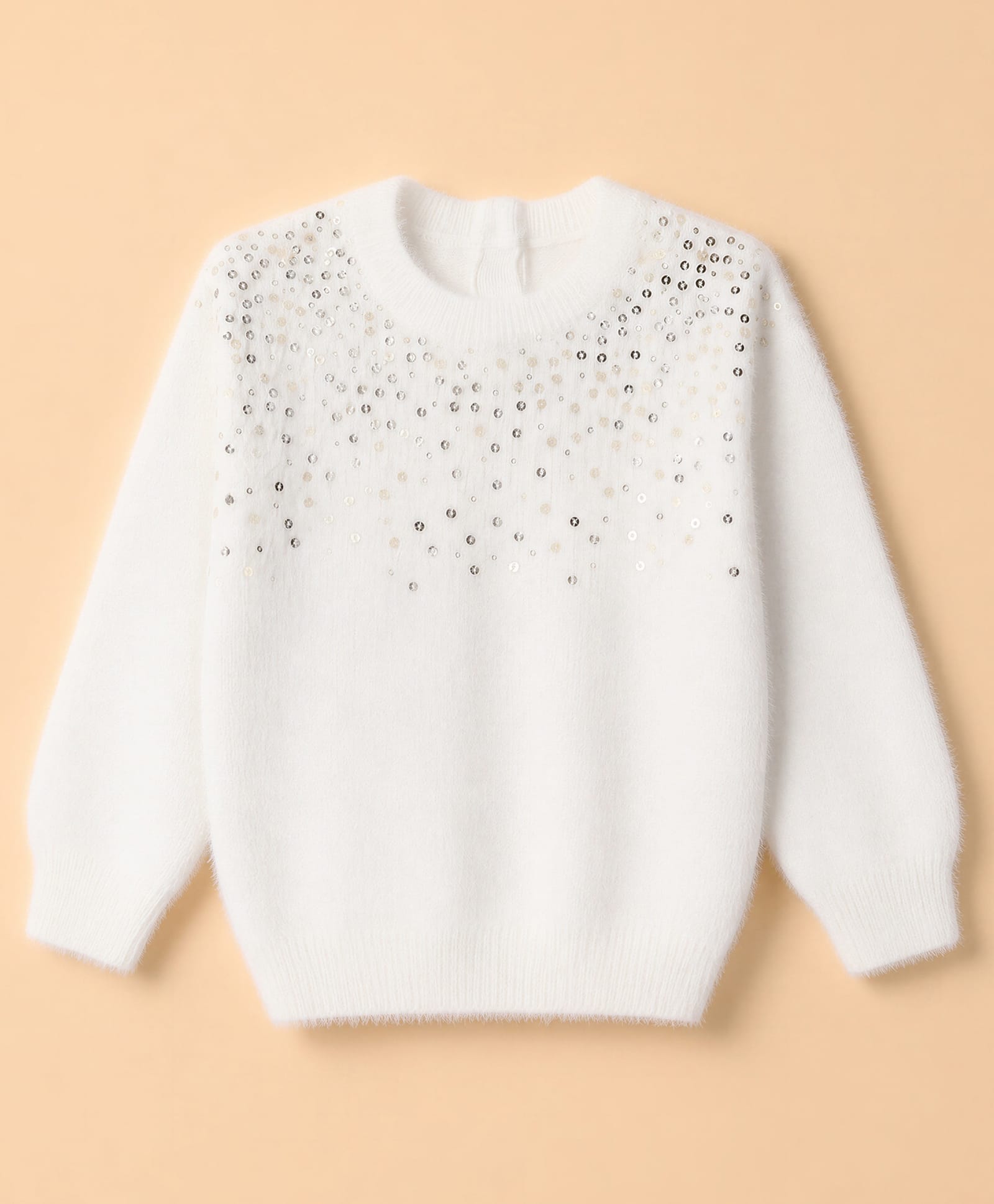 Babyhug Knit Full Sleeves Pullover with Sequin Work - White-picture-24