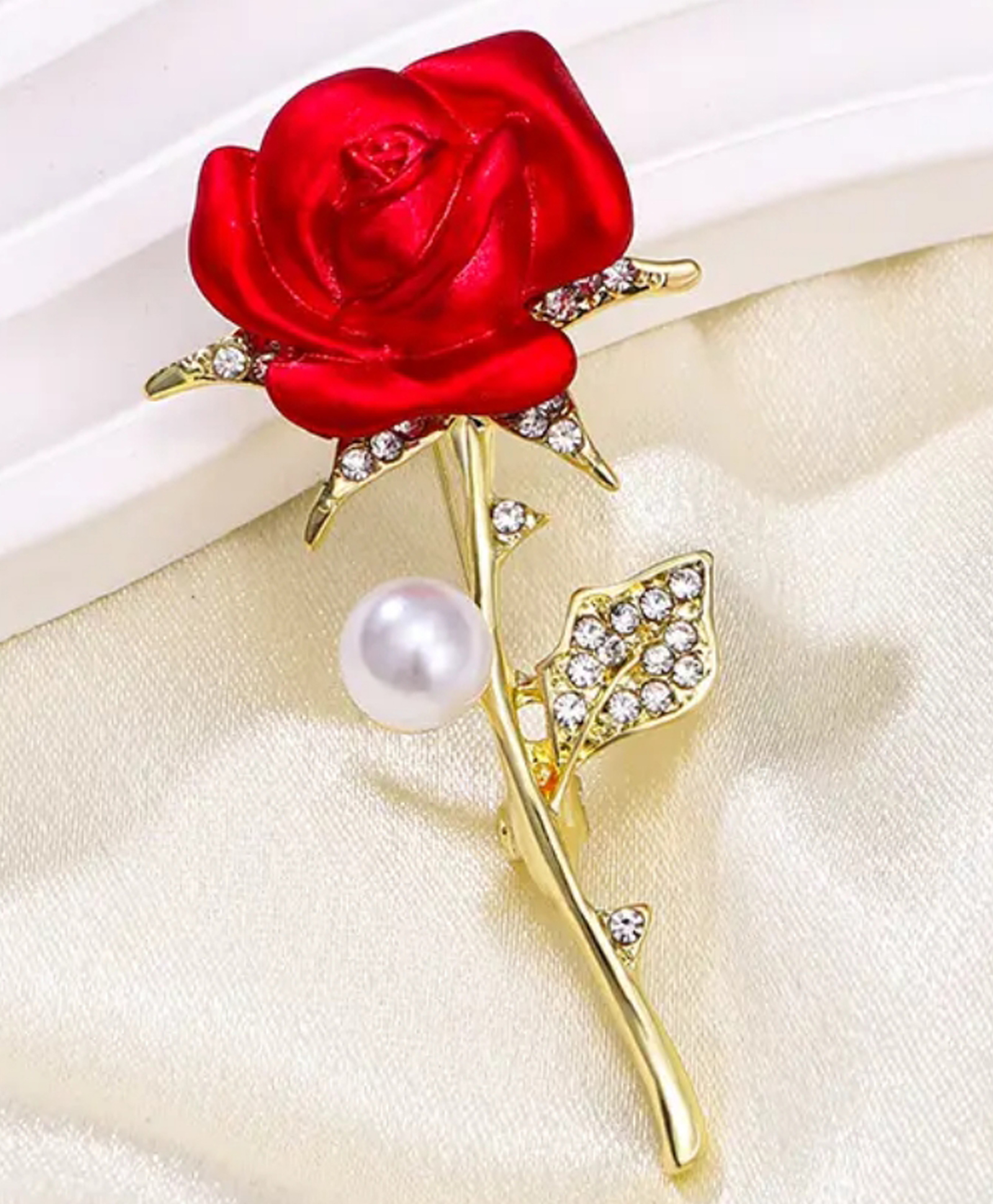 YU FASHIONS Elegant Red Gold Plated Floral Pin with Pearl Accent Brooch for Sarees & Western Wear 11 g-picture-15