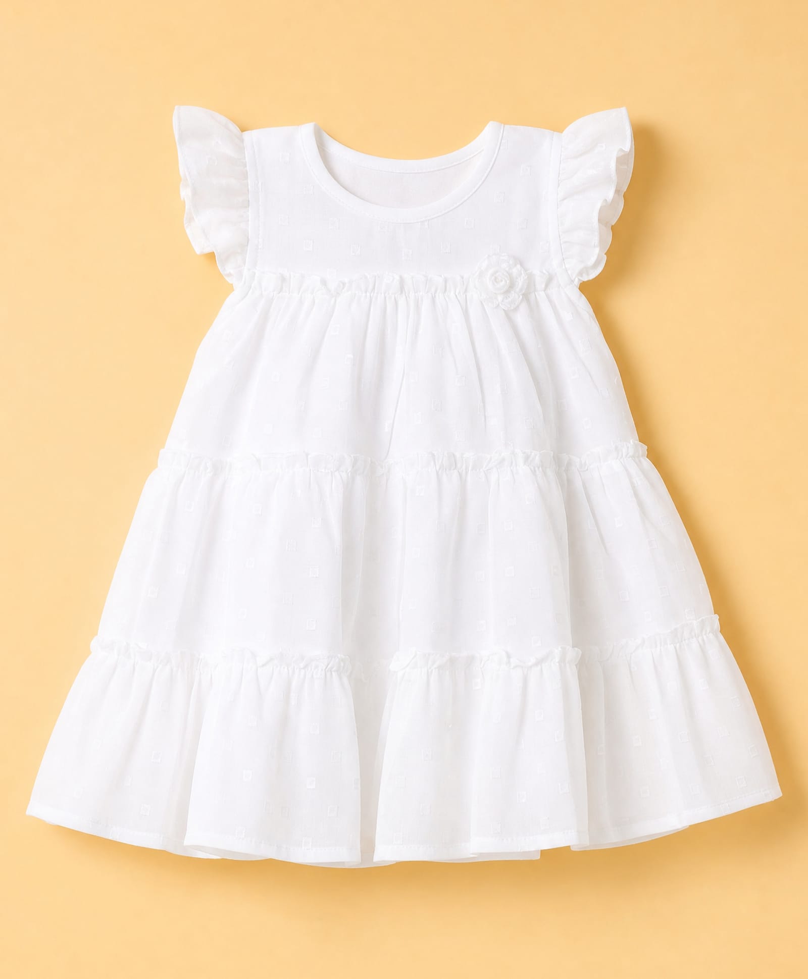 Enfance Core Cotton Woven Flared Dress with Sleeveless and Floral Applique in White-image-3
