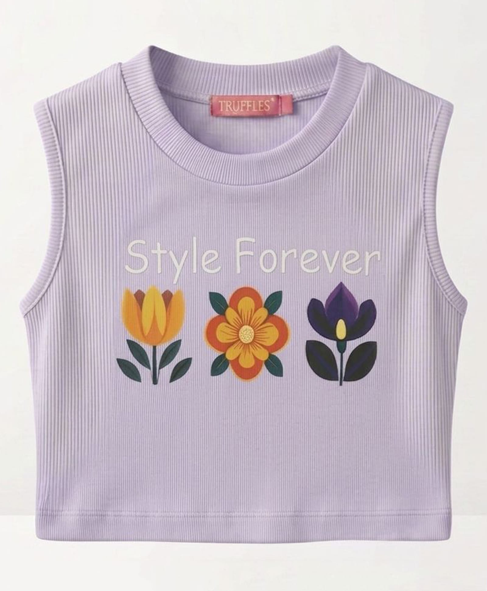 TRUFFLES Cotton Knit Sleeveless Floral Printed Crop Top - Lilac-image-28
