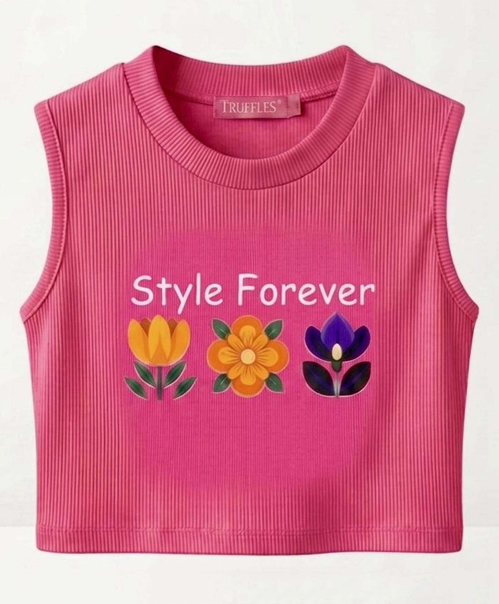 TRUFFLES Cotton Knit Sleeveless Floral Printed Crop Top - Dark Pink-picture-25