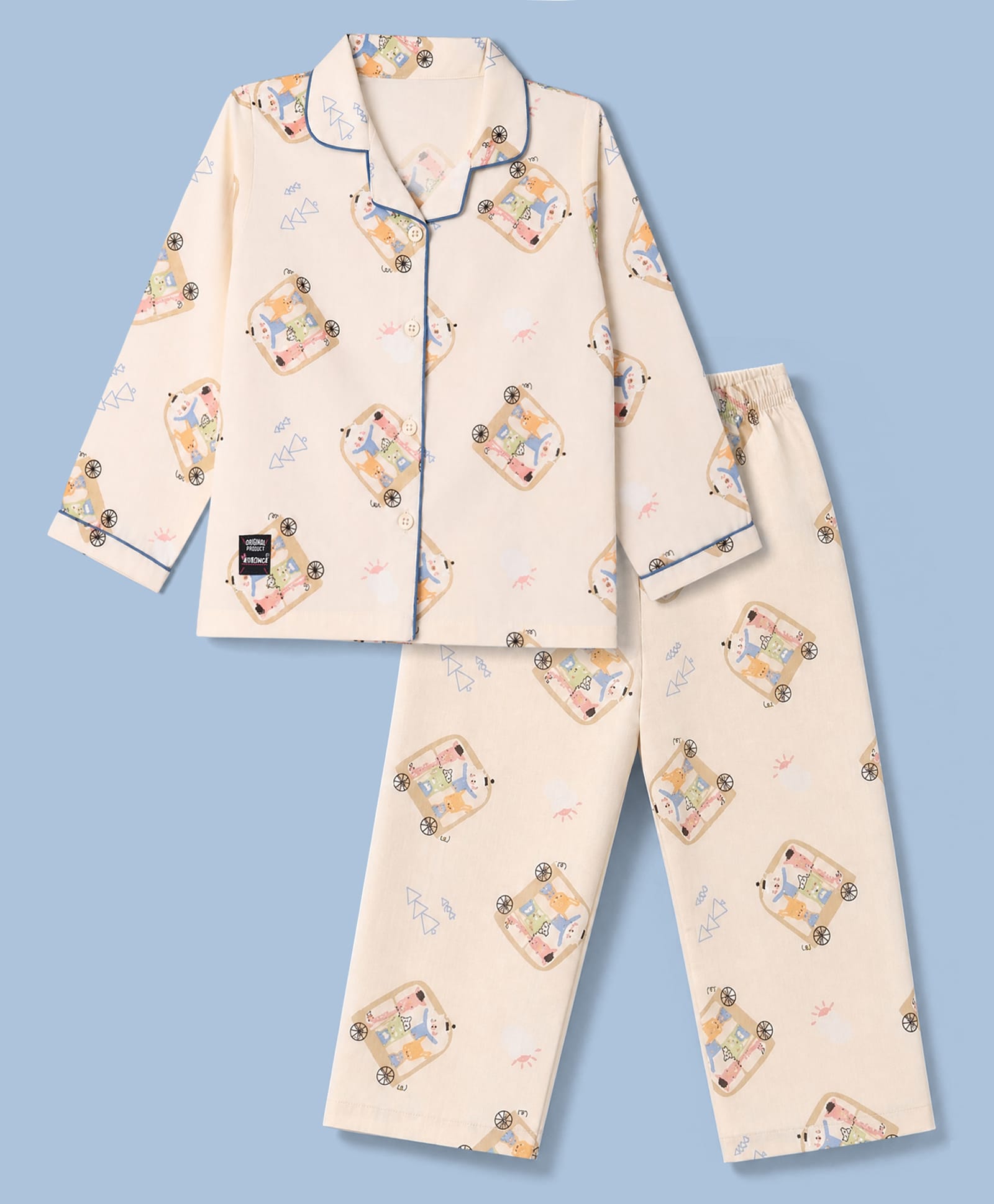 Enfance Core Cotton Woven Full Sleeves Co-Ords Shirt & Pyjama Night Suit with Animals Print - Peach-picture-33