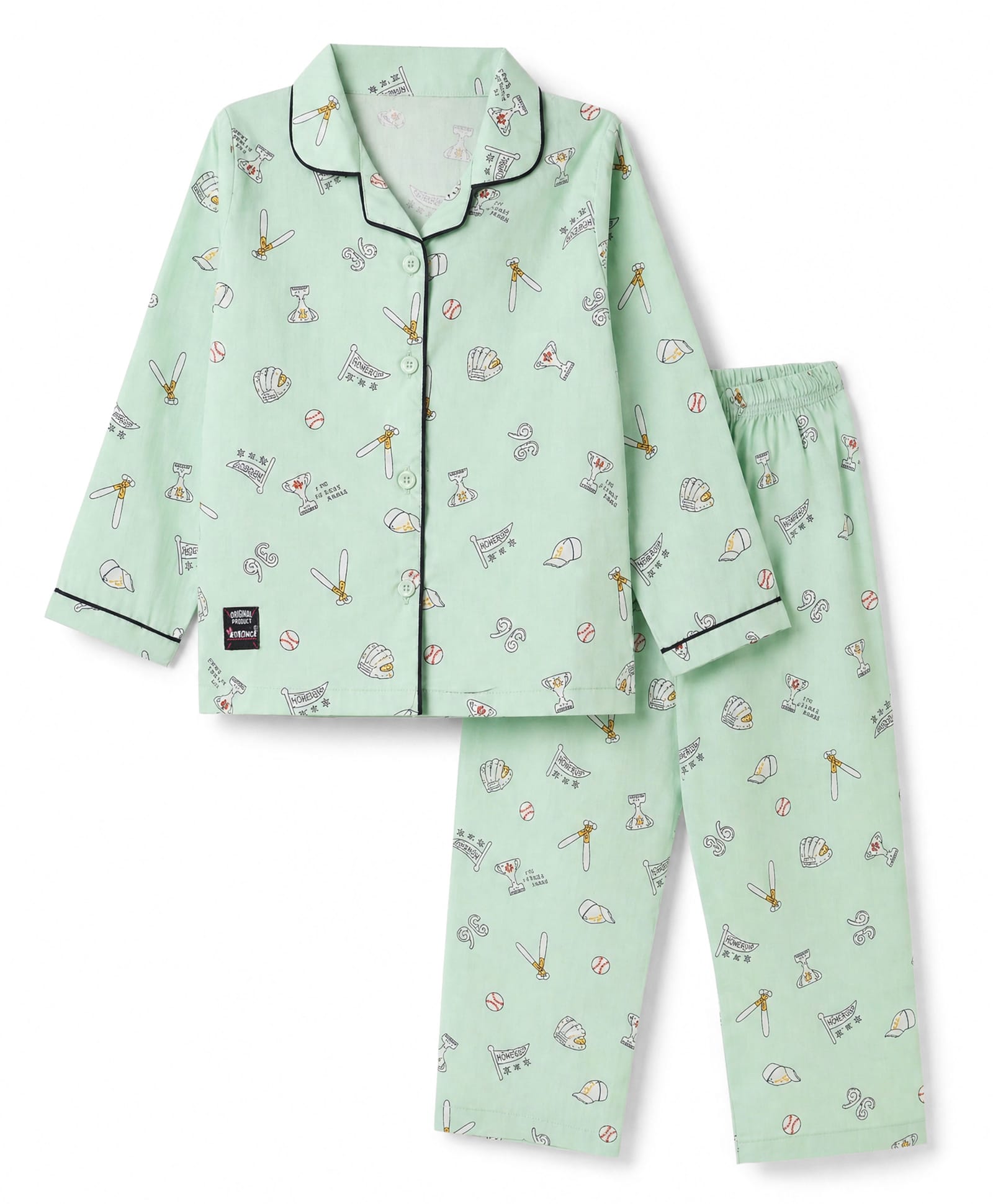 Enfance Core Cotton Woven Full Sleeves Co-Ords Shirt & Pyjama Night Suit with Sports Print - Green-picture-29
