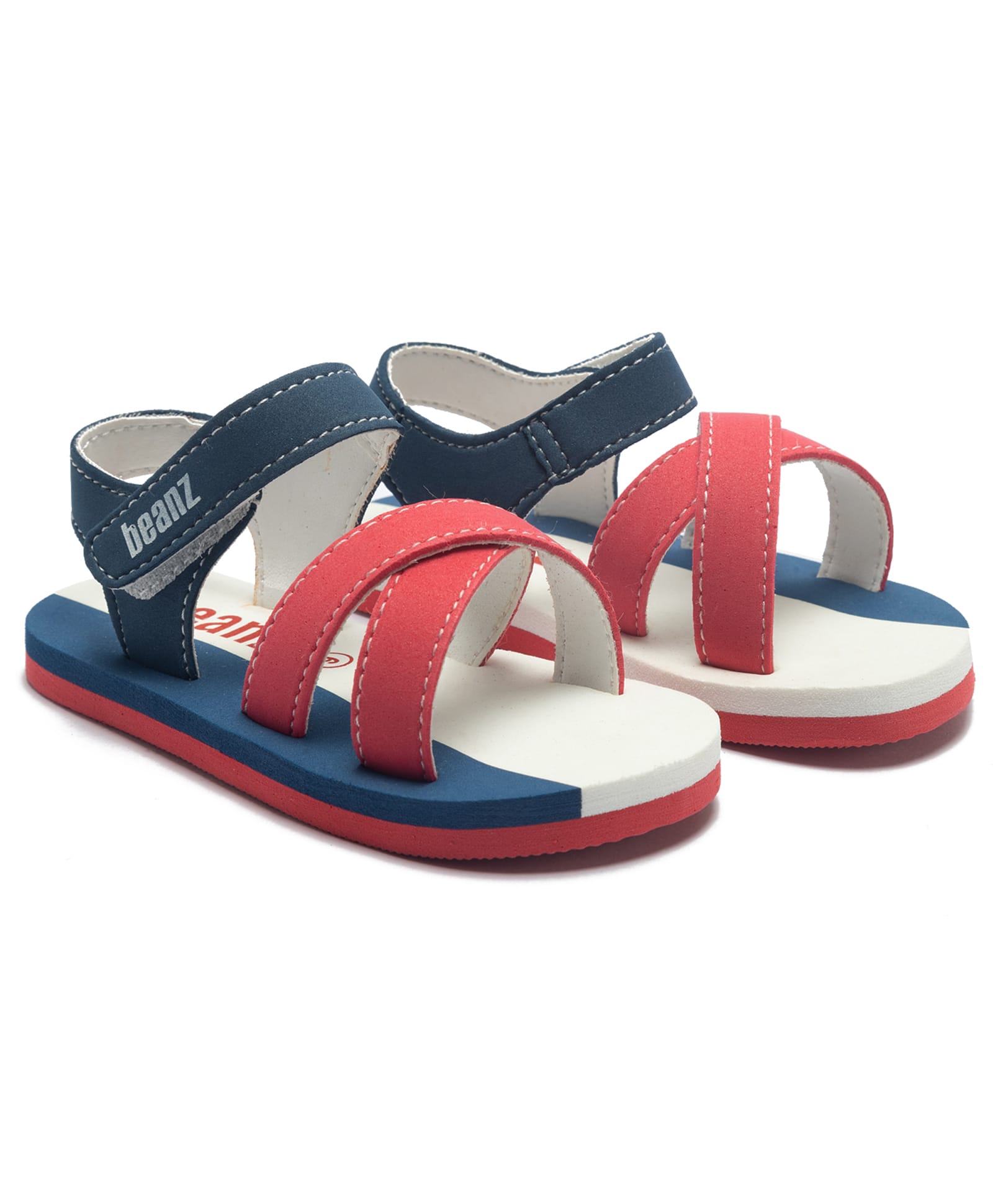Beanz Colour Blocked Velcro Closure Sandals - Red Blue & White-image-2