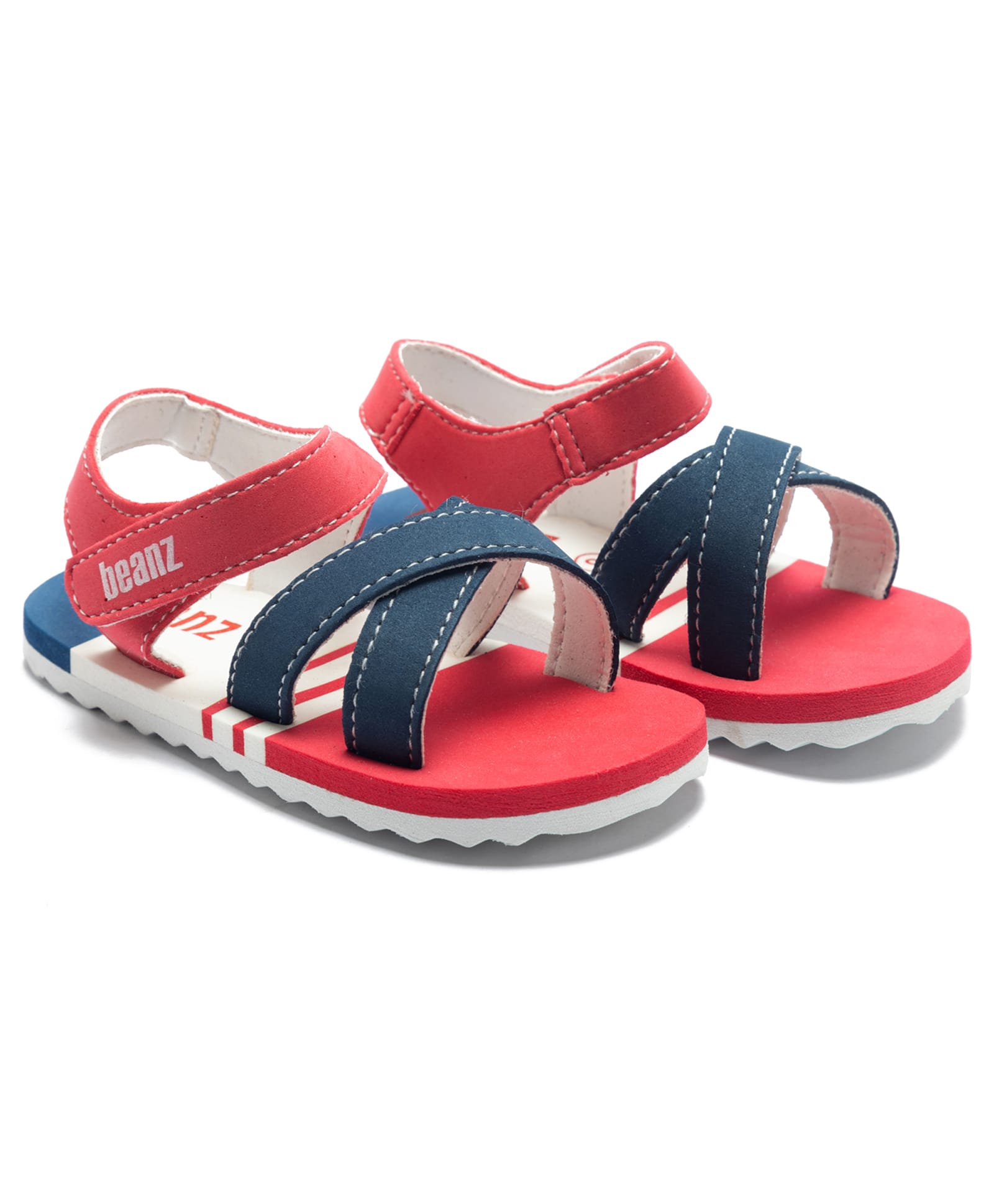 Beanz Colour Blocked Velcro Closure Sandals - Navy Blue Red & White-picture-41