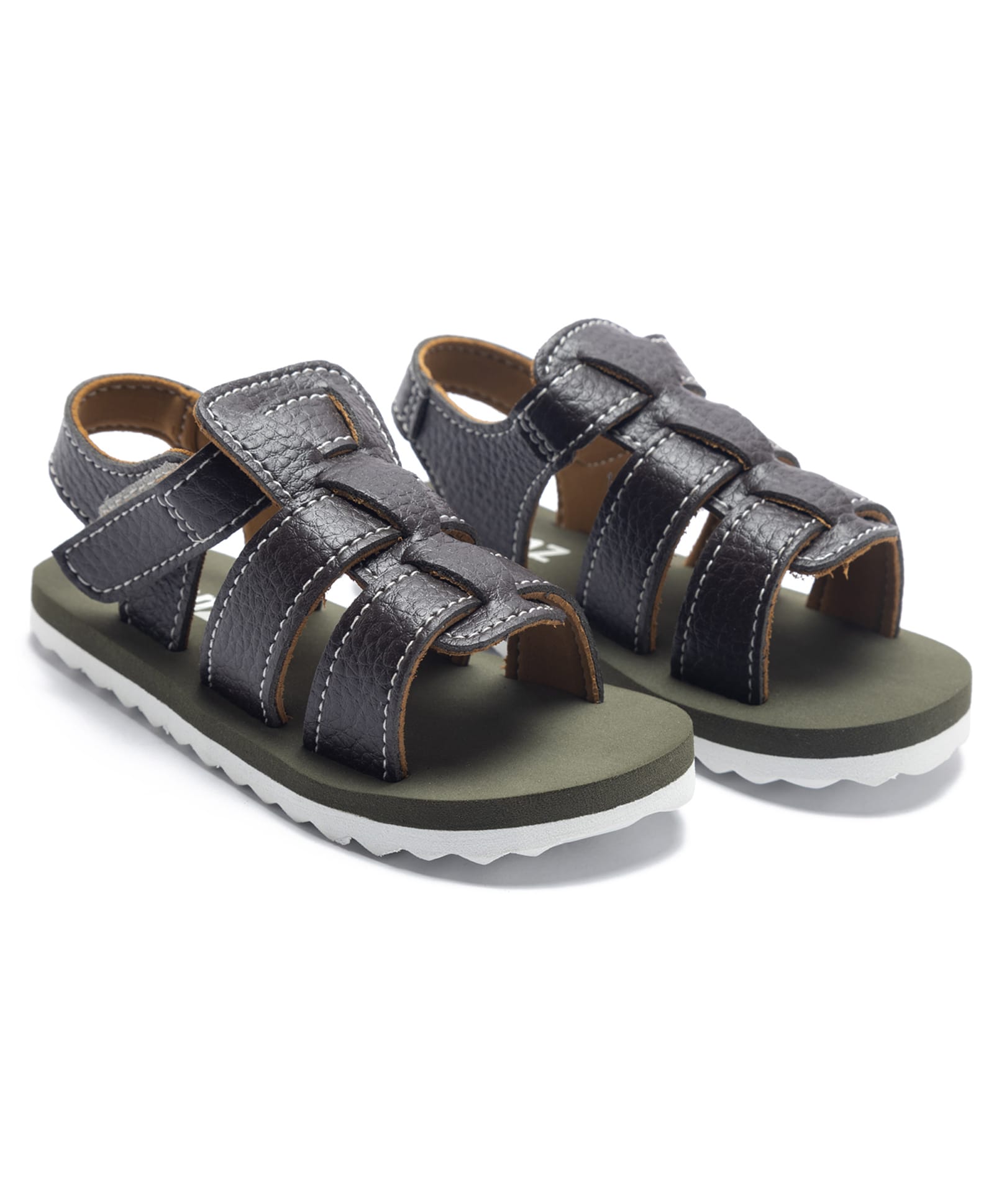 Beanz Solid Velcro Closure Sandals - Olive Green-picture-28