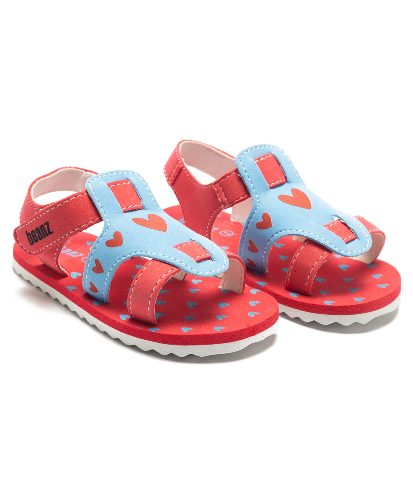 Beanz Hearts Printed & Colour Blocked Velcro Closure Sandals - Red & Sky Blue-picture-20