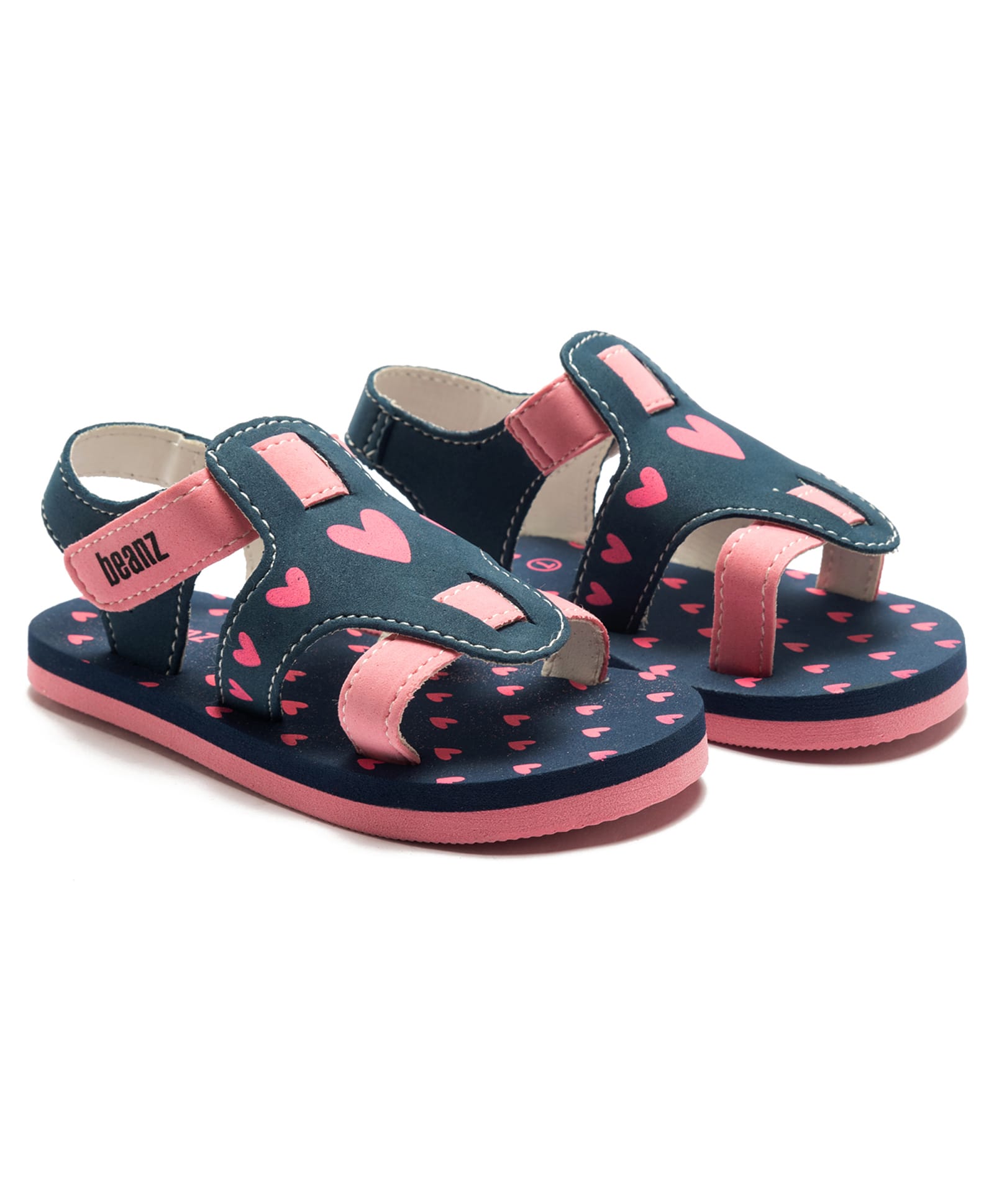 Beanz Hearts Printed & Colour Blocked Velcro Closure Sandals - Navy Blue & Pink-picture-30