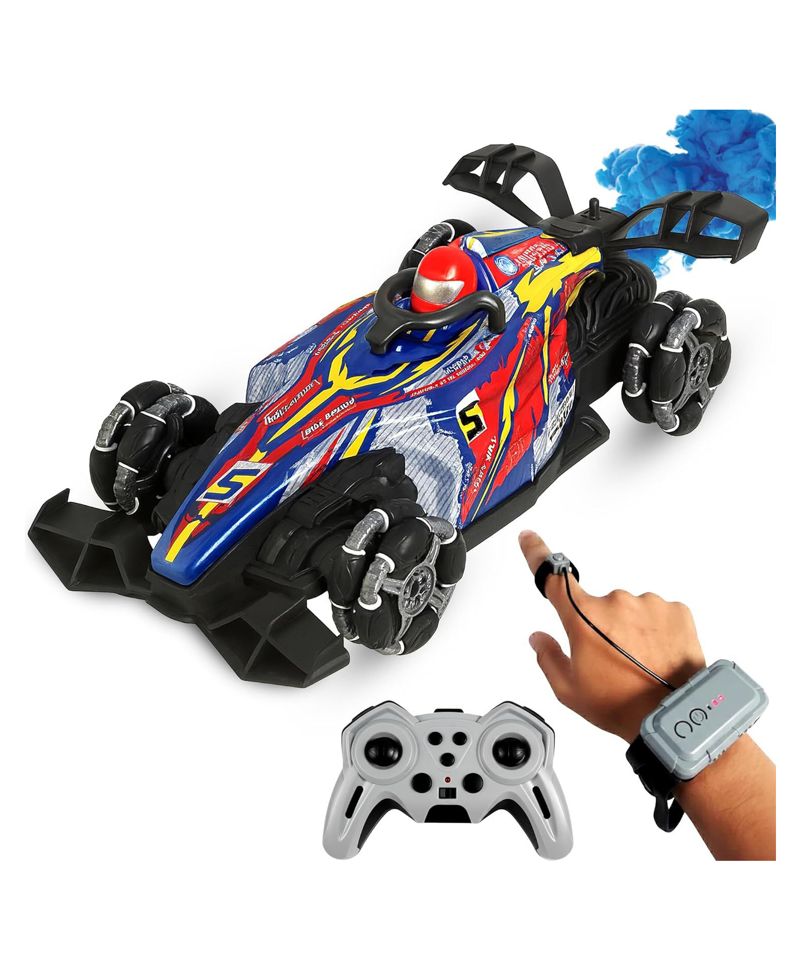 AKN TOYS Big Drift Racing RC Car , 2.4GHz Rechargeable Drift Car with Palm Remote & 100m Range, Drift Mode, Spray Effect, LED Lights & Music - PACK OF - 1 - ( COLOR MAY VARY )-image-47