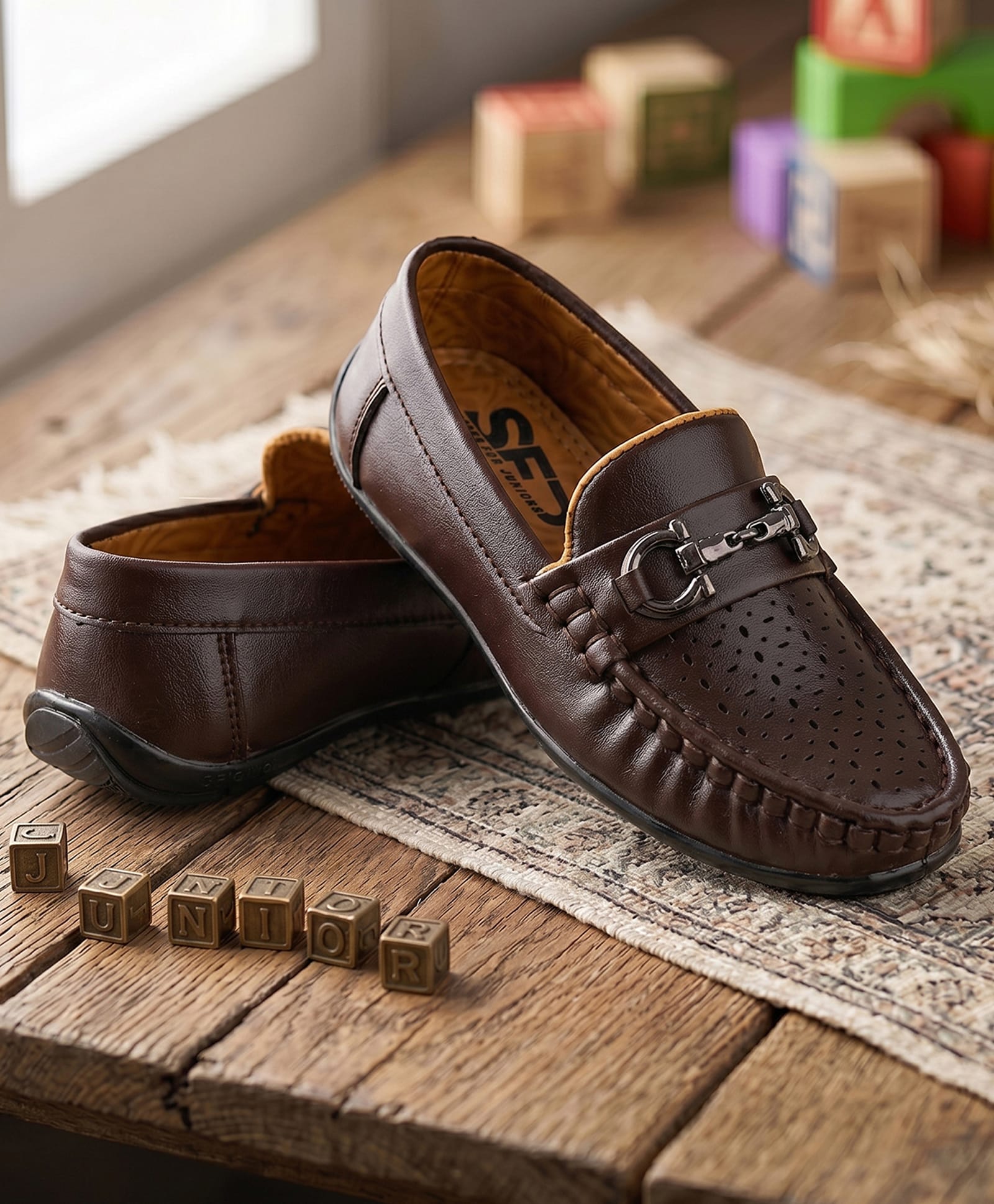 SHOES FOR JUNIORS Metal Applique Detailed Slip On Loafers - Brown-picture-26