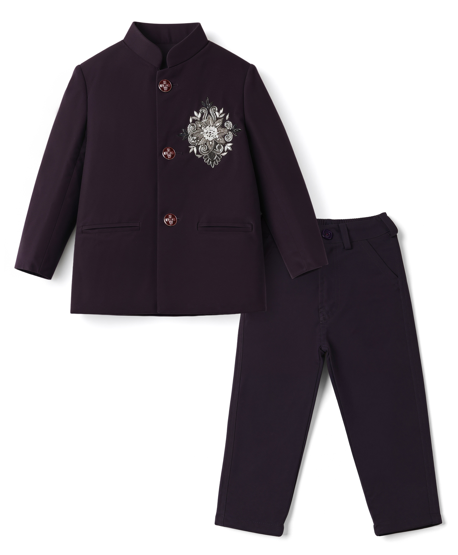 Dapper Dudes Cotton Woven Full Sleeves Design Handwork Embroidery Blazer With Pant Set - Wine-image-39