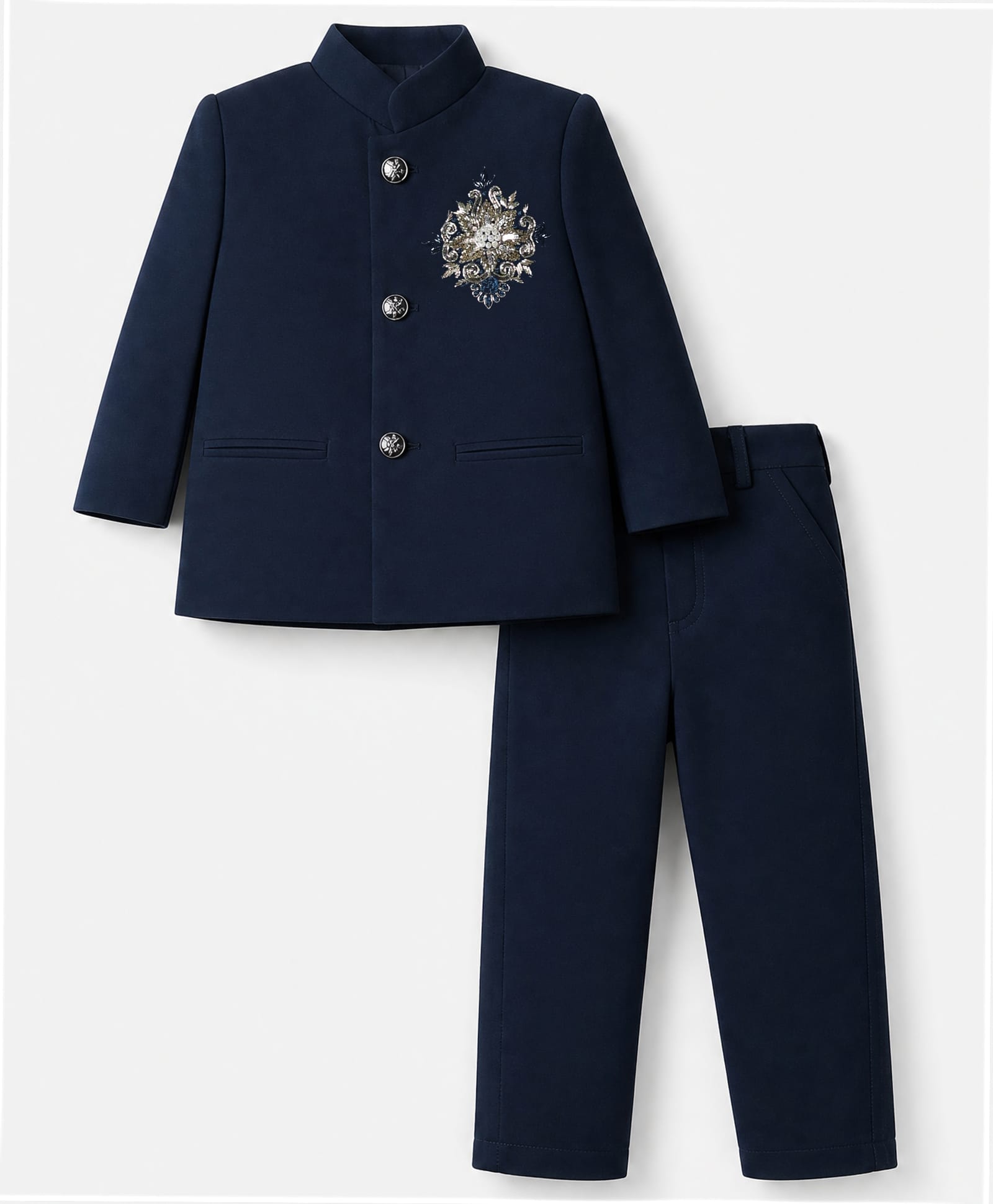 Dapper Dudes Cotton Woven Full Sleeves Design Handwork Embroidery Blazer With Pant Set - Navy-picture-19
