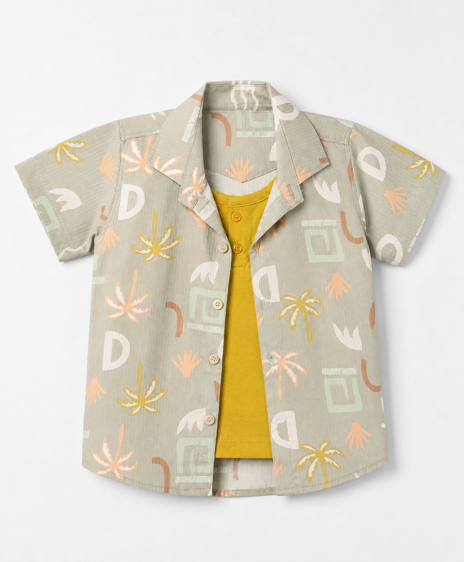 Dapper Dudes Cotton Woven Half Sleeves Shirt with Attached Tee and Tropical Theme Print - Olive Green-picture-21