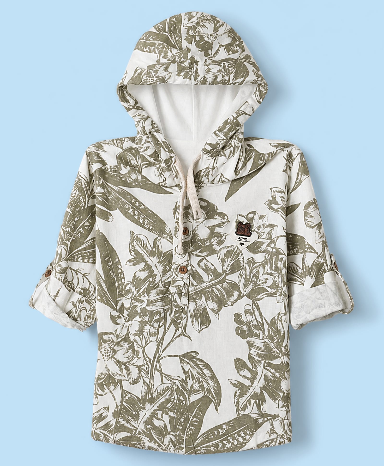 Dapper Dudes Cotton Woven Hooded Shirt with Full Sleeves and Tropical Print - Green-image-12