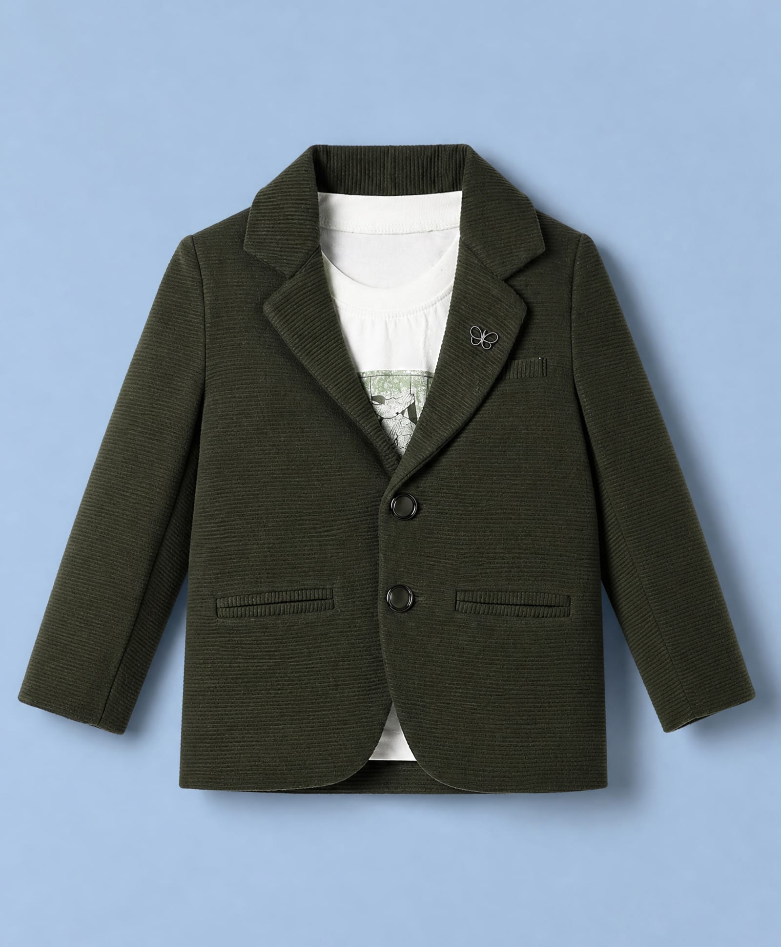 Dapper Dudes Cotton Woven Full Sleeves Textured Blazer With Printed Tee - Green-picture-21