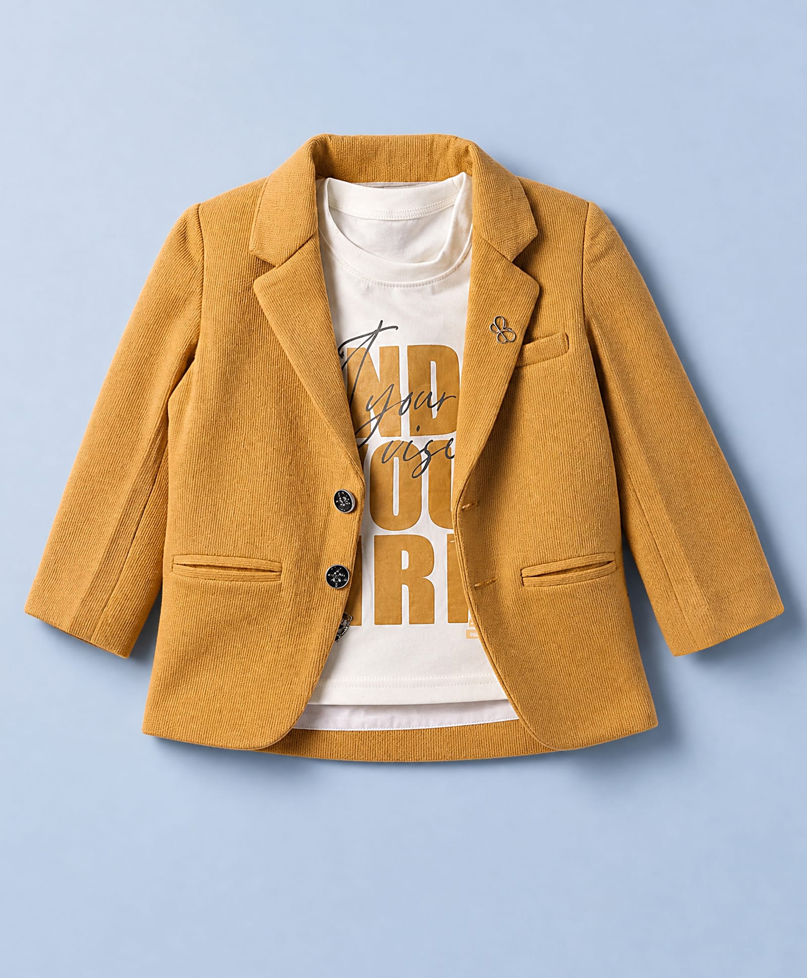 Dapper Dudes Cotton Woven Full Sleeves Textured Blazer With Printed Tee - Mustard-picture-11