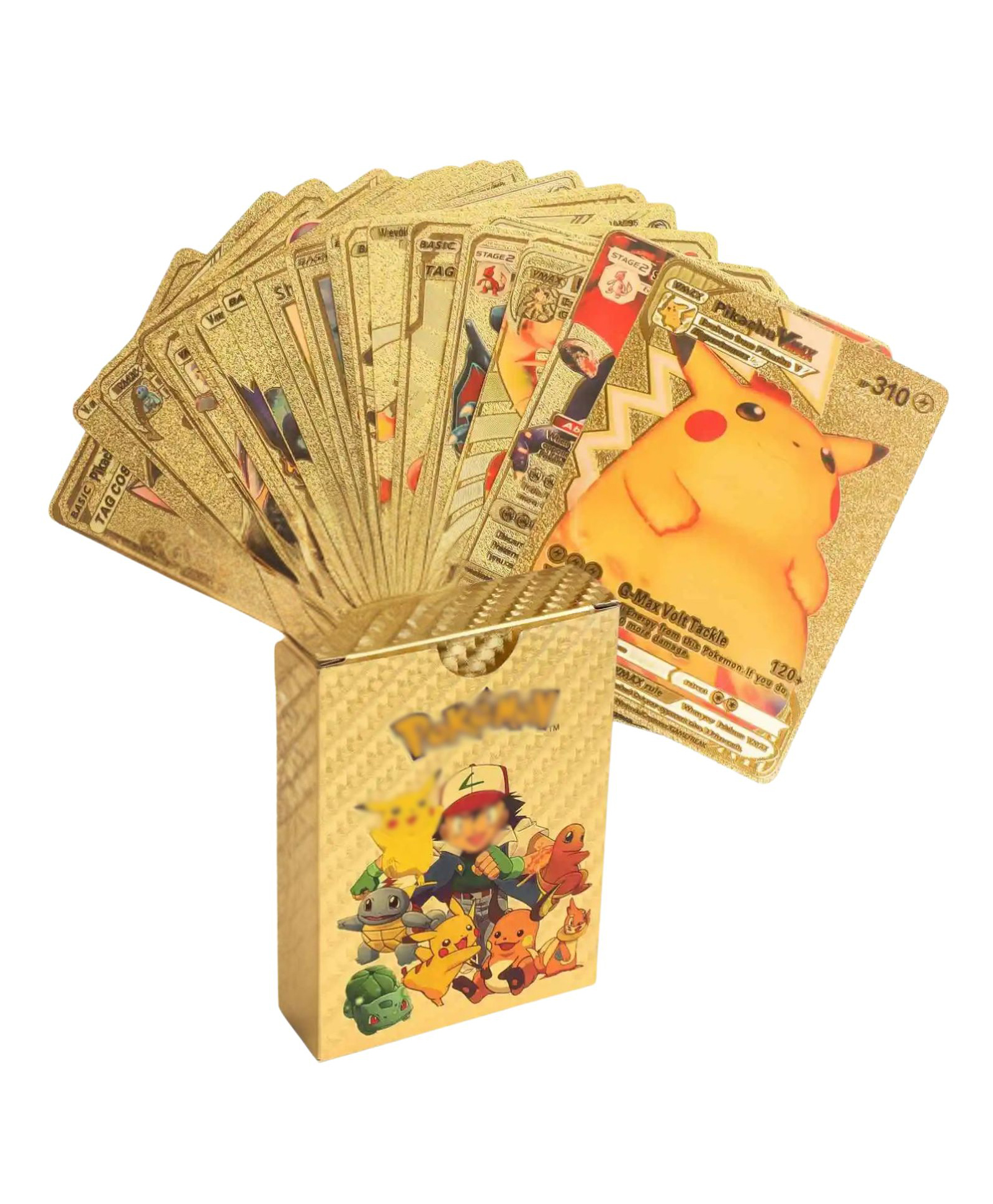 IncyWincy Premium Golden Trading Card Game Booster Pack 55 Waterproof Gold Foil Collectible Cards with V-Series Style Cards & Storage Deck Box-picture-11