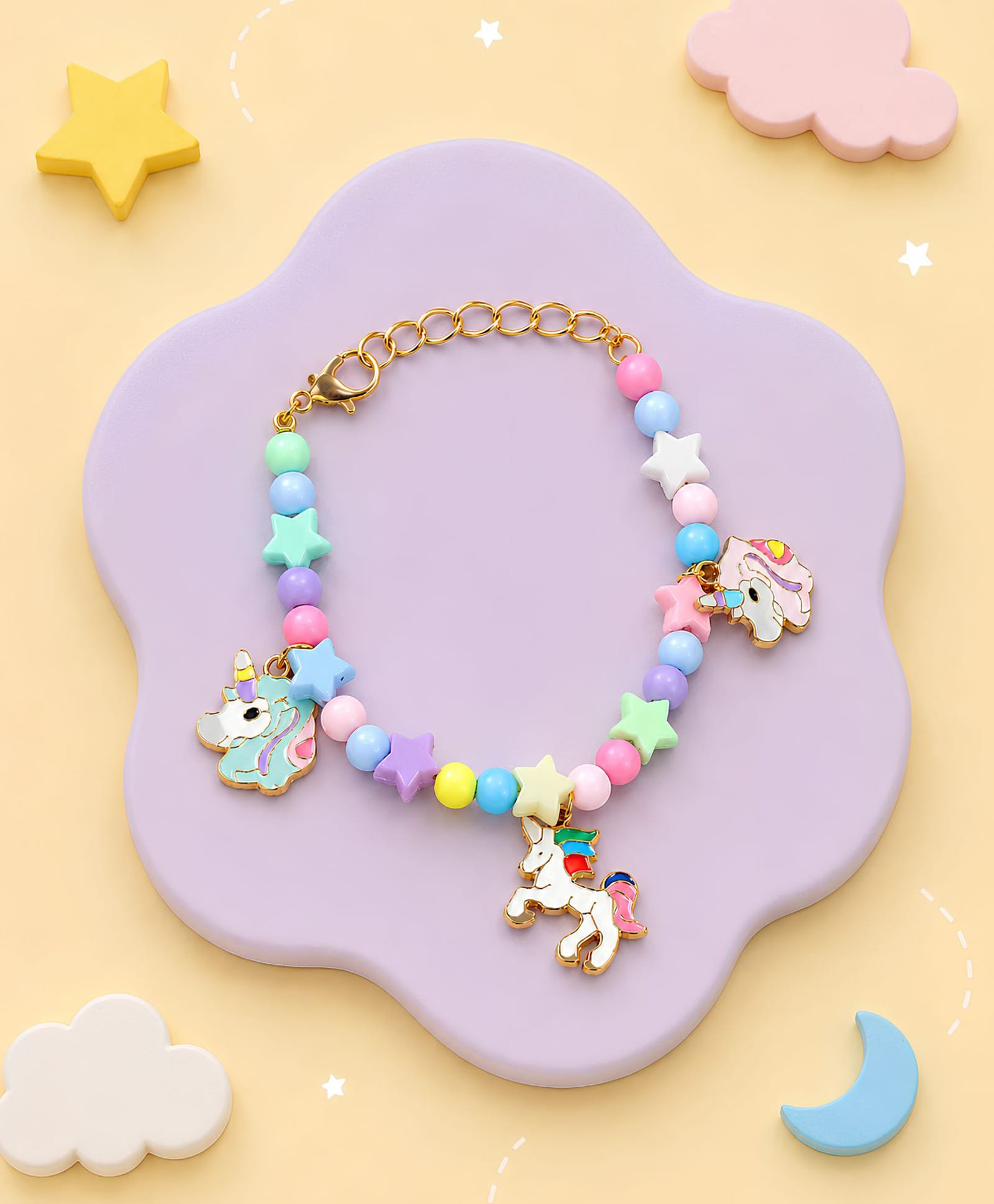 Asthetika Unicorn Charm Beaded Bracelet Rakhi with Roli Chawal - Pink Blue-image-4