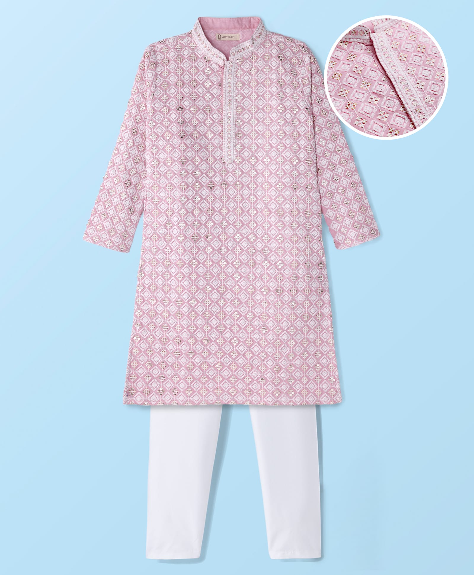 EARTHY TOUCH Viscose Woven Full Sleeves Kurta Pyjama Set With Embroidery & Sequin Detailing - Lavender-image-30