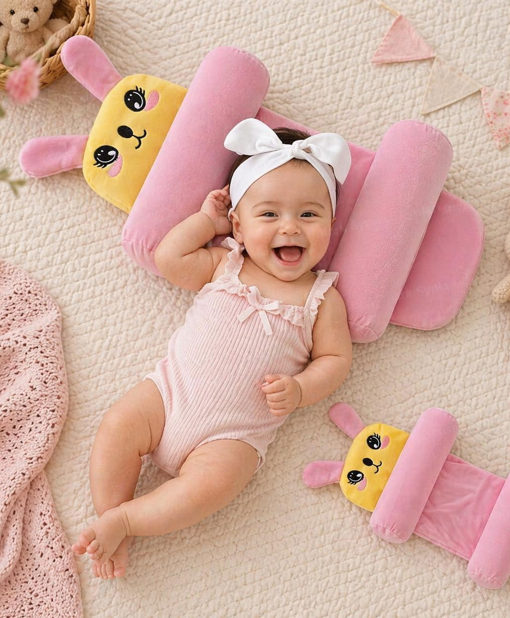 Ortis Newborn Baby Pillow Slide Support Adjustable Soft & Comfortable Sleep Pillow - Pink-image-30