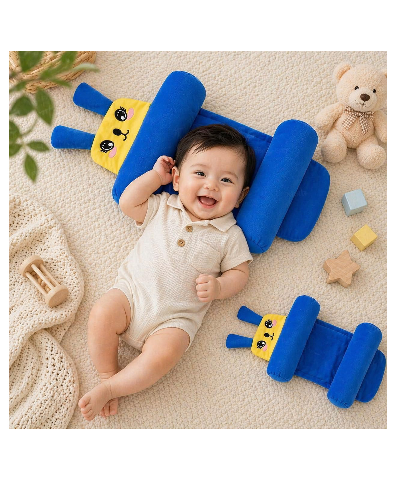Ortis Newborn Baby Pillow Slide Support Adjustable Soft & Comfortable Sleep Pillow - Royal Blue-image-37