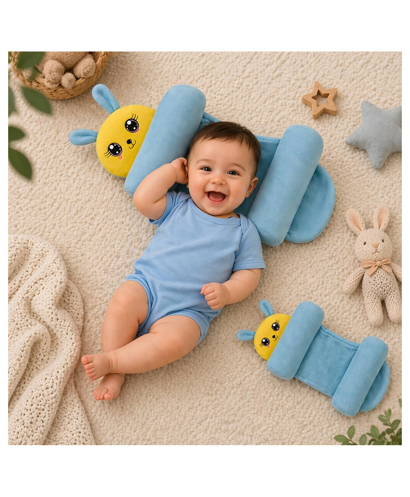 Ortis Newborn Baby Pillow Slide Support Adjustable Soft & Comfortable Sleep Pillow - Sky Blue-image-49