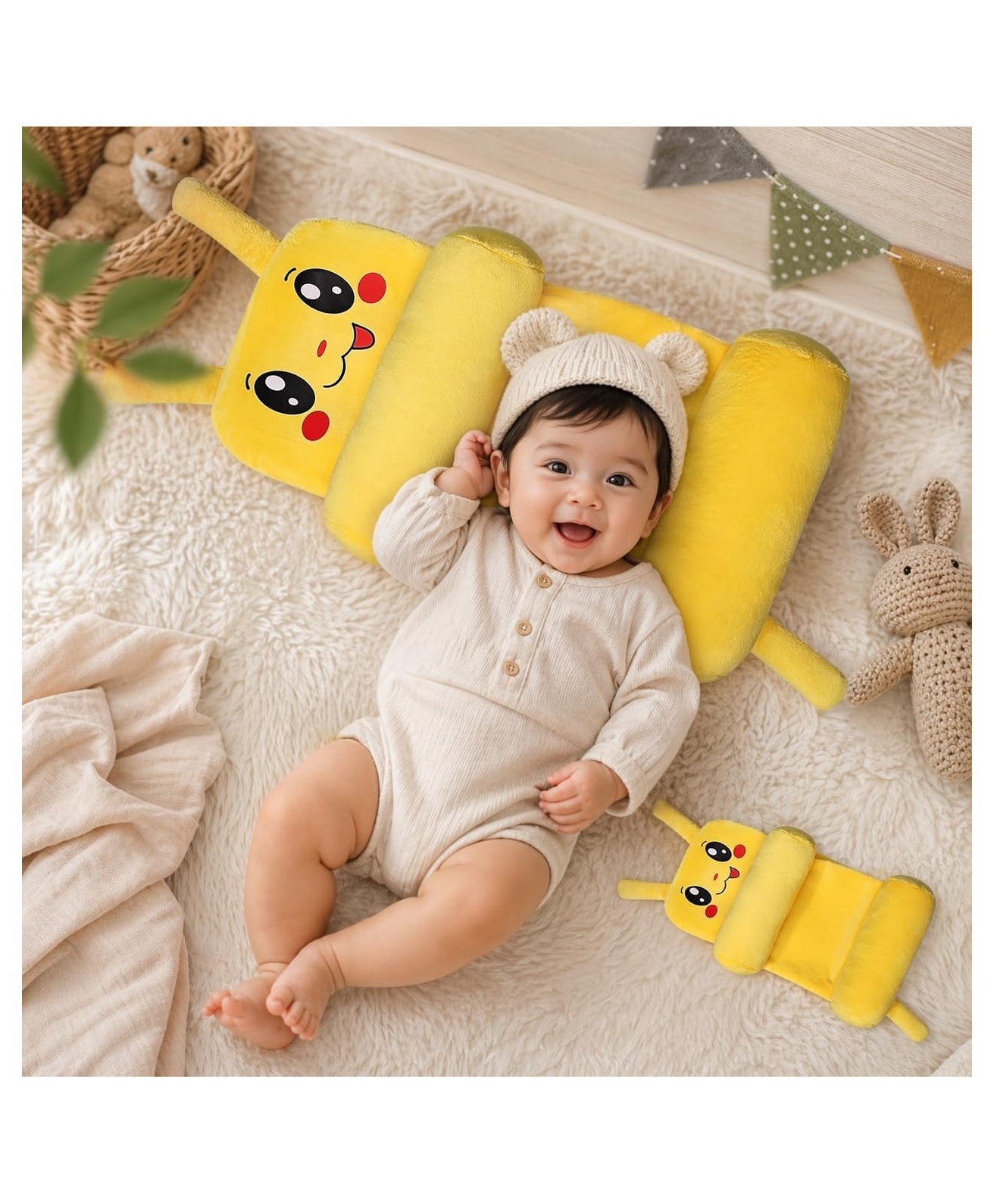 Ortis Newborn Baby Pillow Slide Support Adjustable Soft & Comfortable Sleep Pillow - Yellow-picture-47