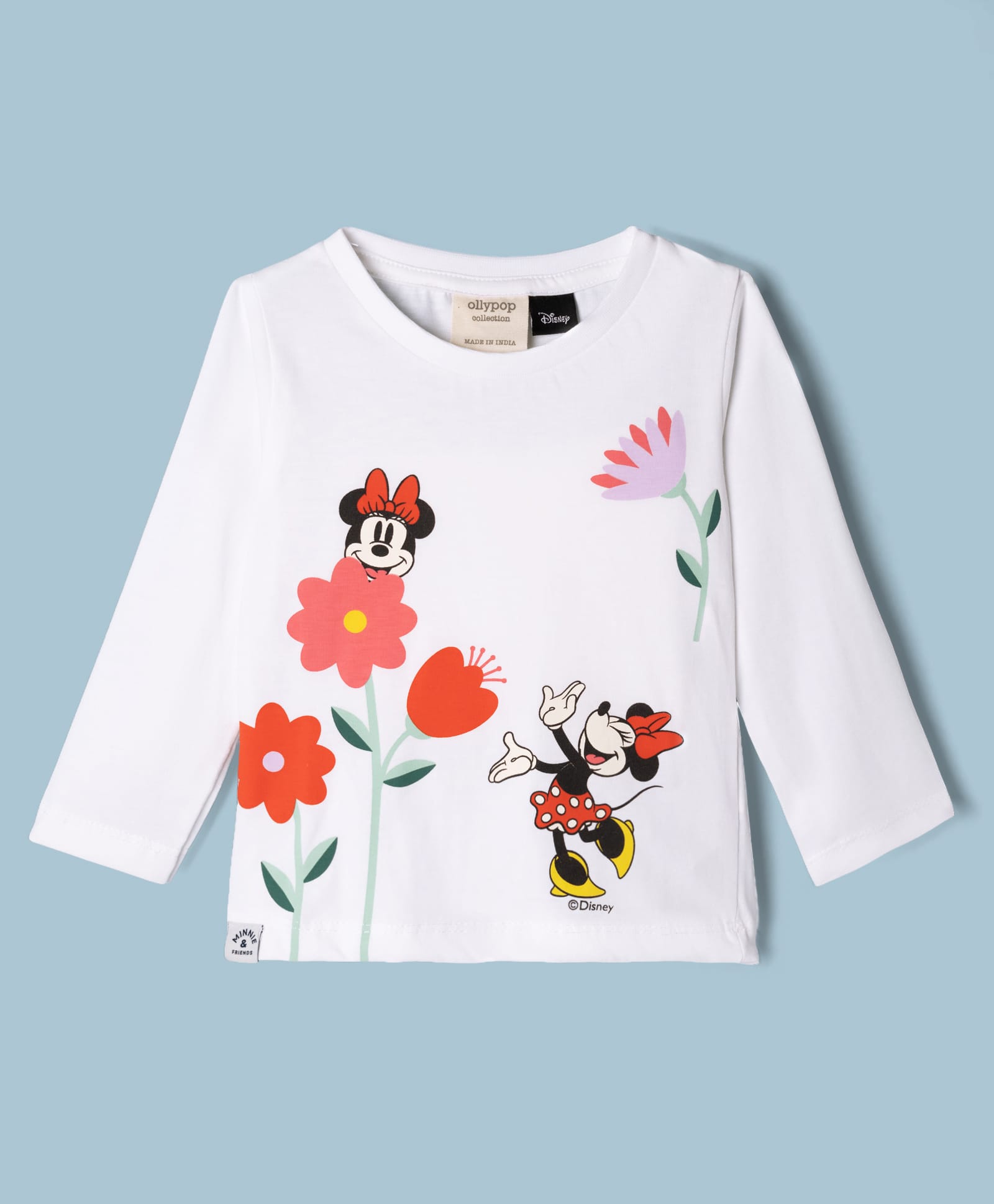 Ollypop Cotton Sinker Knit T-Shirt with Full Sleeves and Disney Characters Graphic - White-image-9