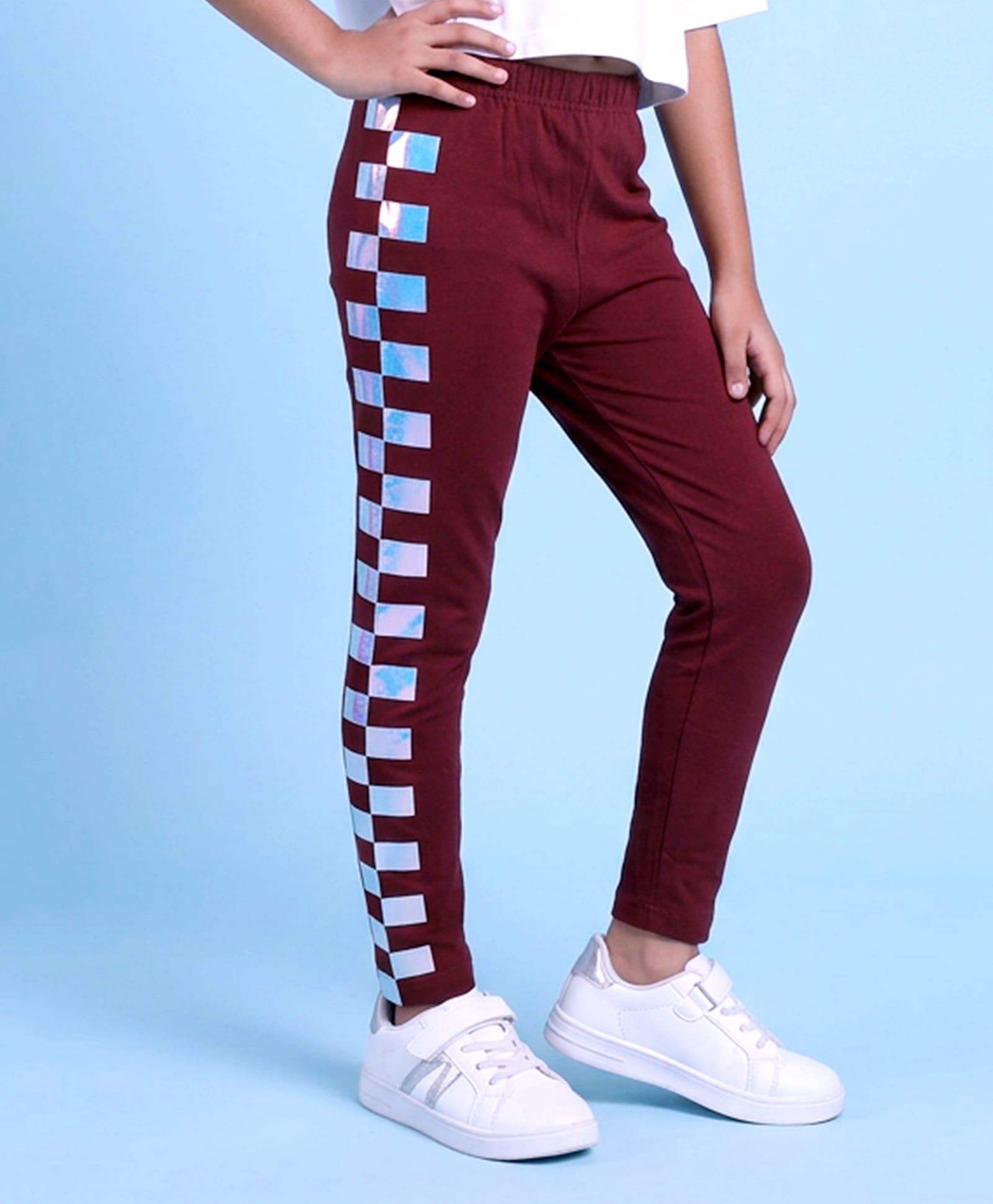 Kiddopanti Cotton Spandex Knit Geometric Printed Leggings - Maroon-image-47