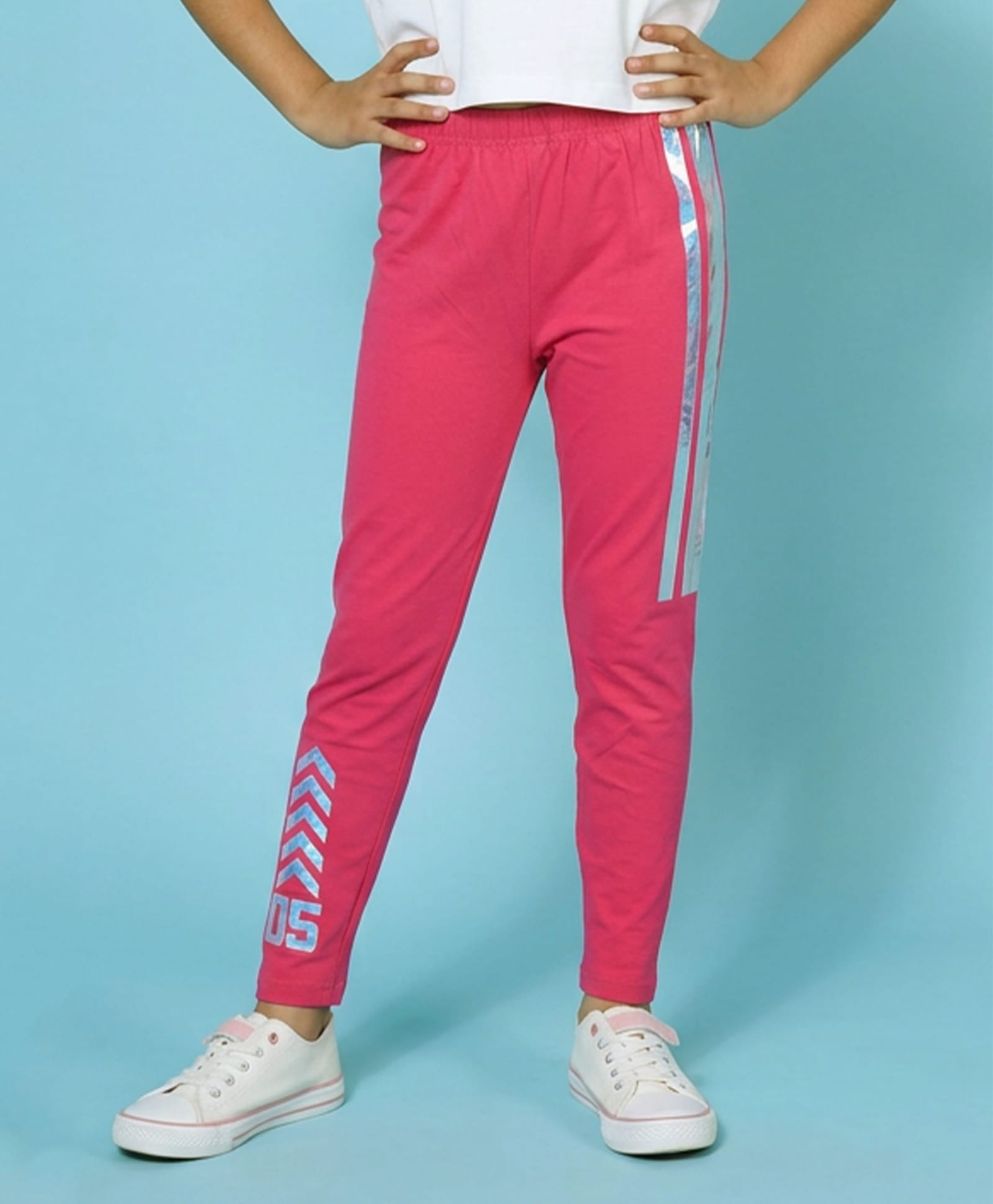 Kiddopanti Cotton Spandex Knit Striped & Number Printed Leggings - Coral-picture-20