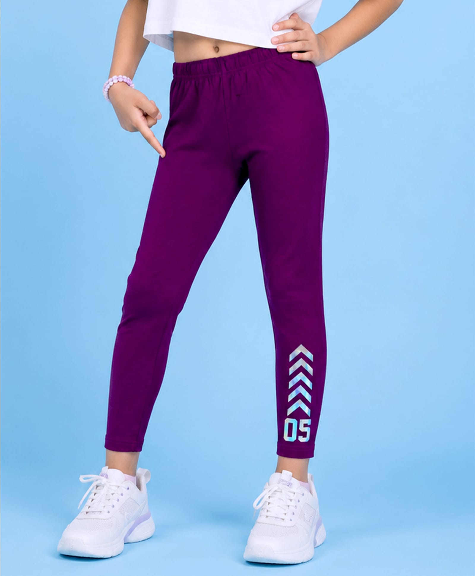 Kiddopanti Cotton Spandex Knit Number & Geometric Printed Leggings - Purple-picture-25