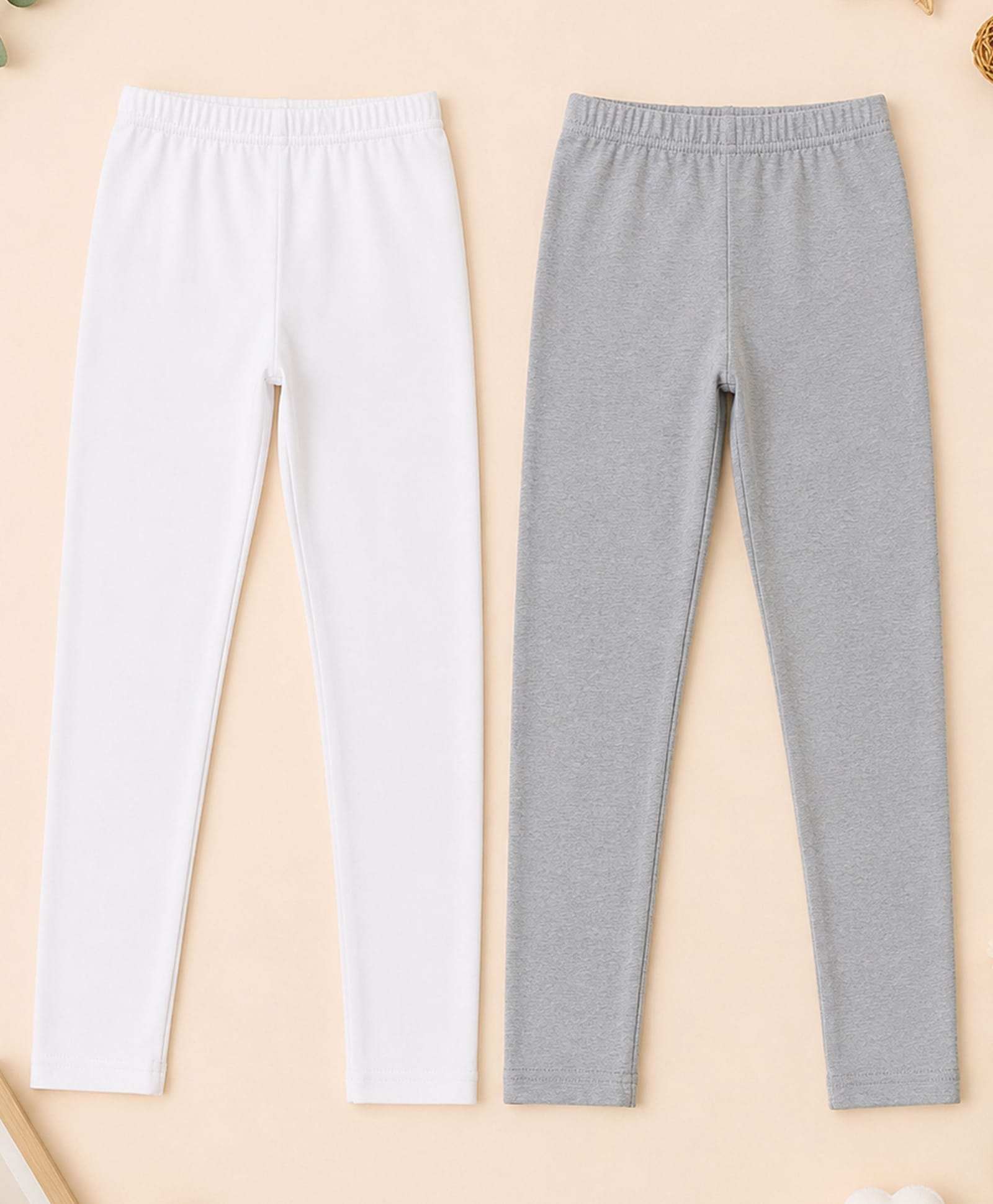 Kiddopanti Cotton Spandex Knit Pack Of 2 Solid Leggings - White & Light Grey-image-9