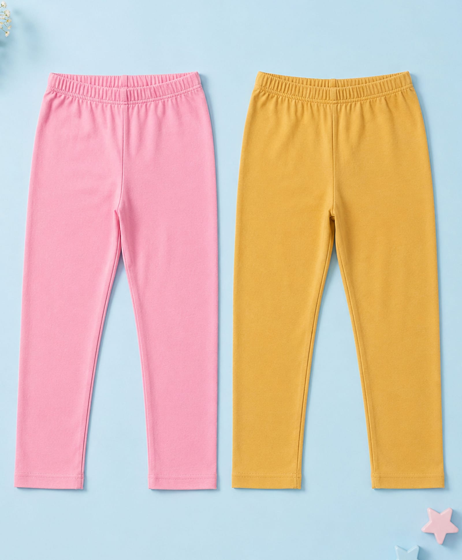 Kiddopanti Cotton Spandex Knit Pack Of 2 Solid Leggings - Golden & Baby Pink-picture-16