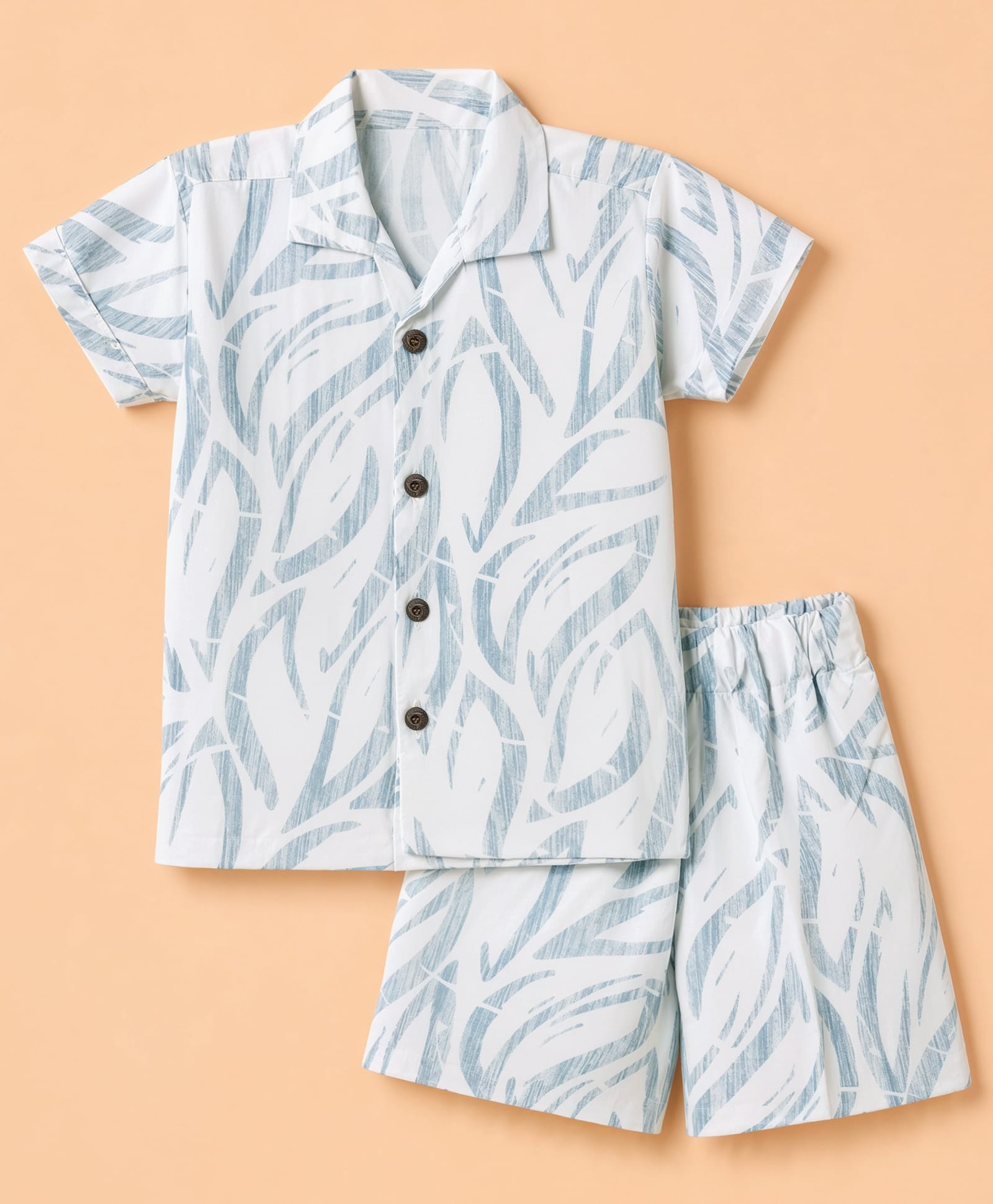 Radutu Cotton Woven Half Sleeves Abstract Printed Shirt & Shorts Co-ords Set - White & Light Blue-picture-25