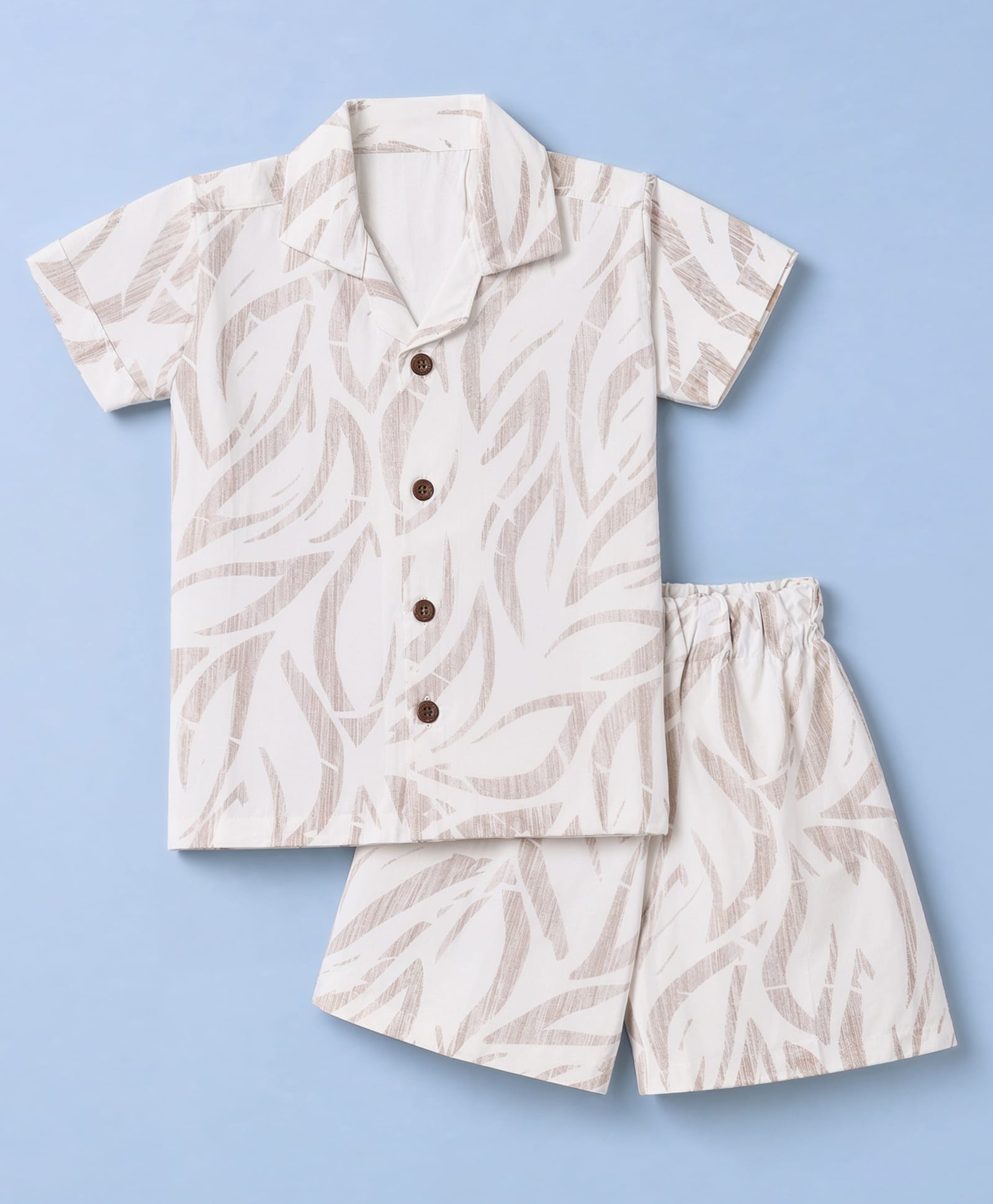 Radutu Cotton Woven Half Sleeves Abstract Printed Shirt & Shorts Co-ords Set - White & Beige-picture-30