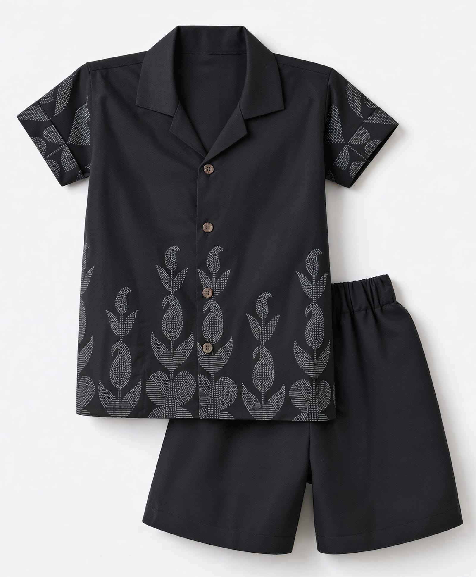Radutu Cotton Woven Half Sleeves Printed Shirt & Shorts Set - Black-picture-30