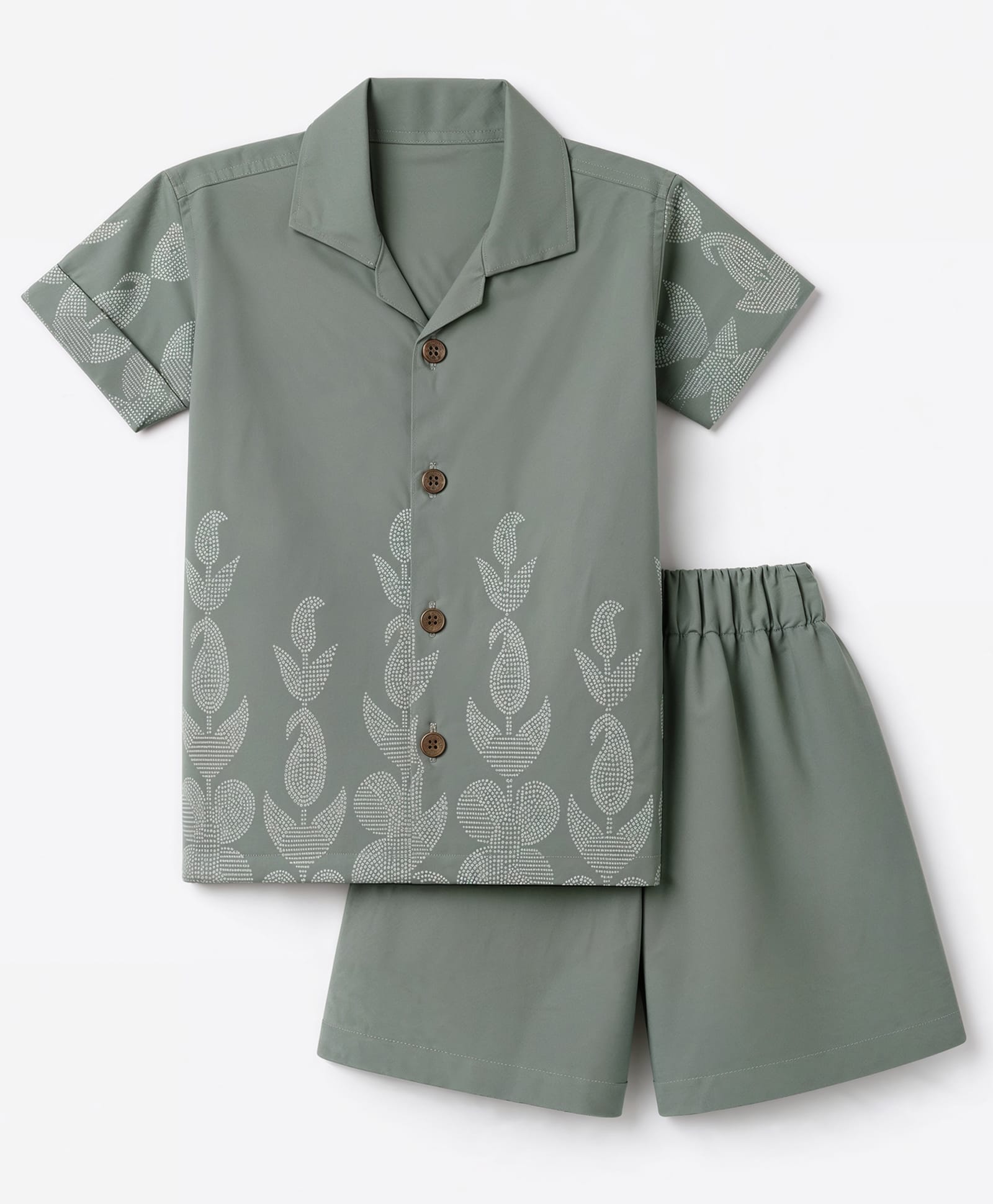 Radutu Cotton Woven Half Sleeves Printed Shirt & Shorts Set - Olive Green-picture-28