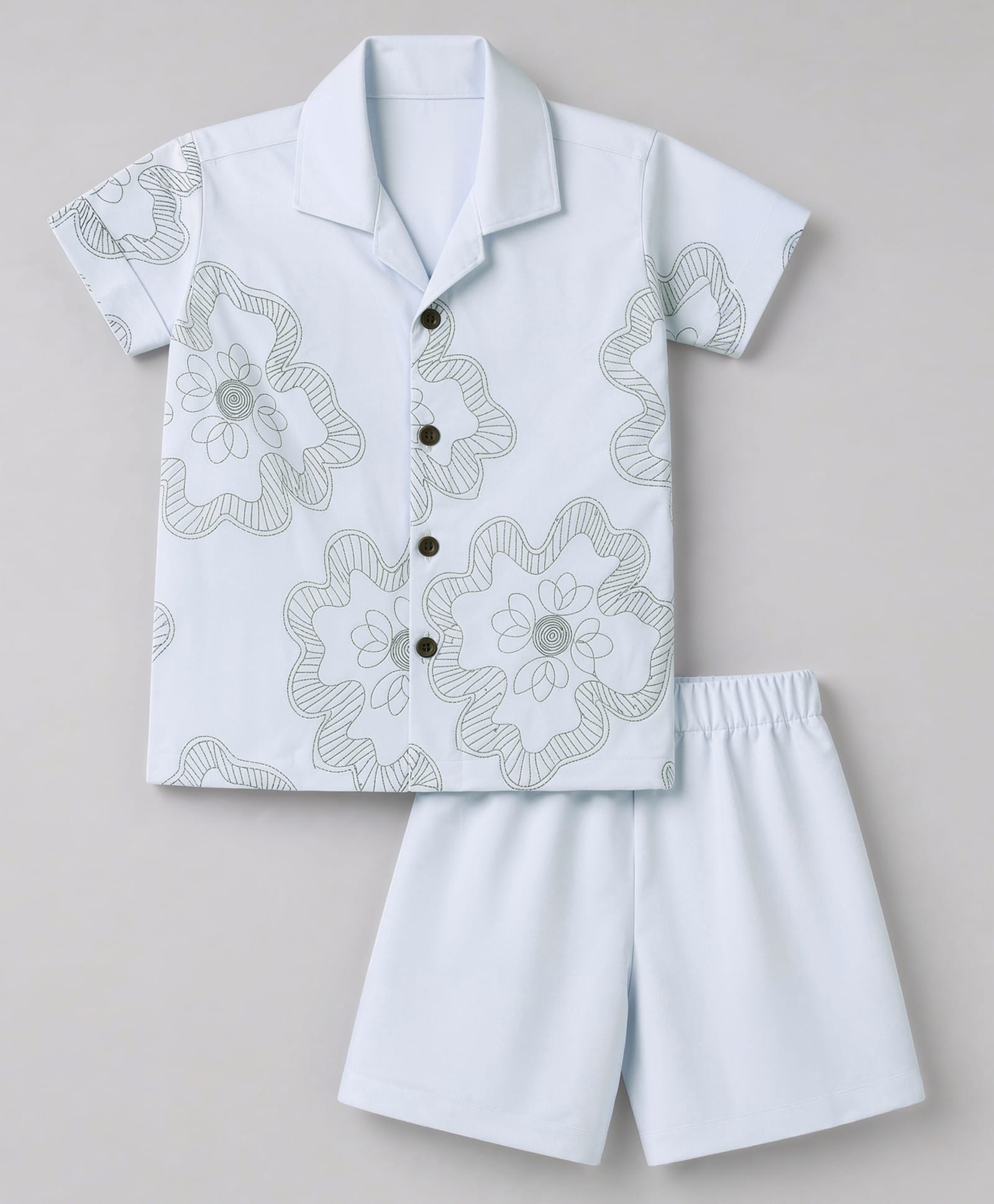 Radutu Cotton Woven Half Sleeves Floral Printed Shirt & Shorts Set - Light Blue-picture-13