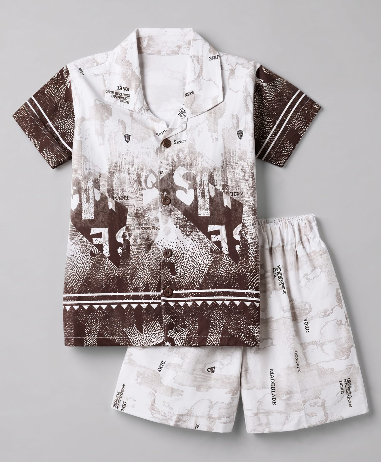 Radutu Cotton Woven Half Sleeves Printed Shirt & Shorts Set - Wine-picture-31